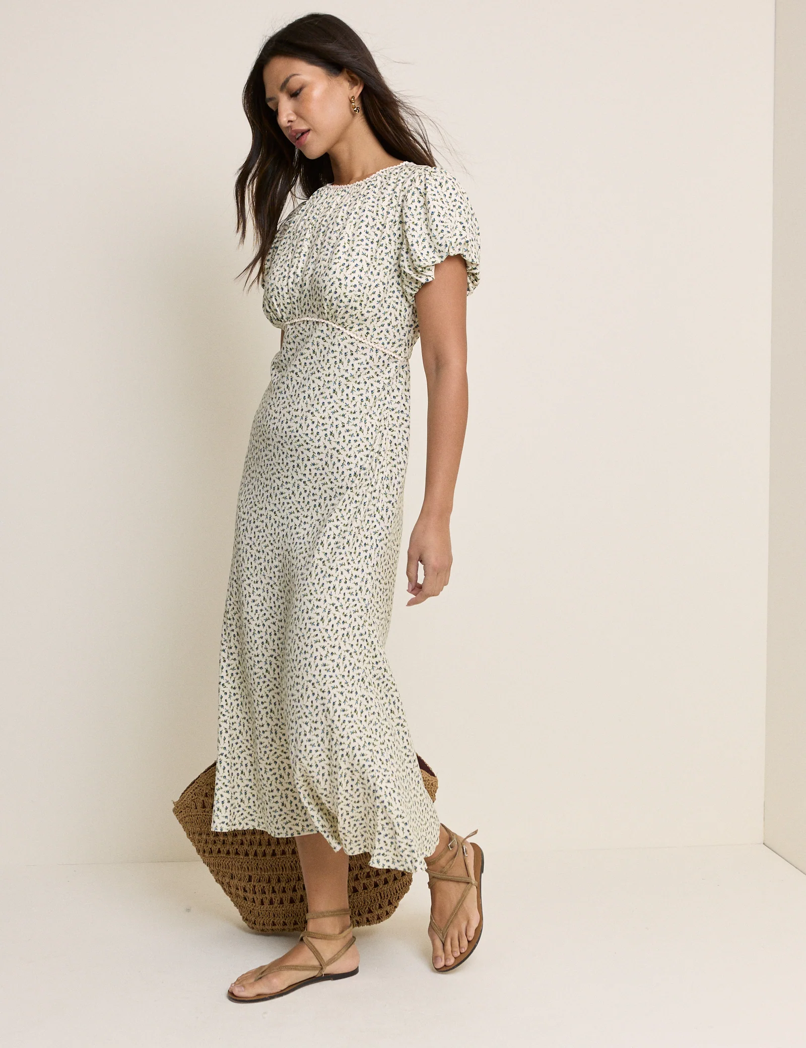 Blue Ditsy Floral Sicily Midi Dress - Image 5