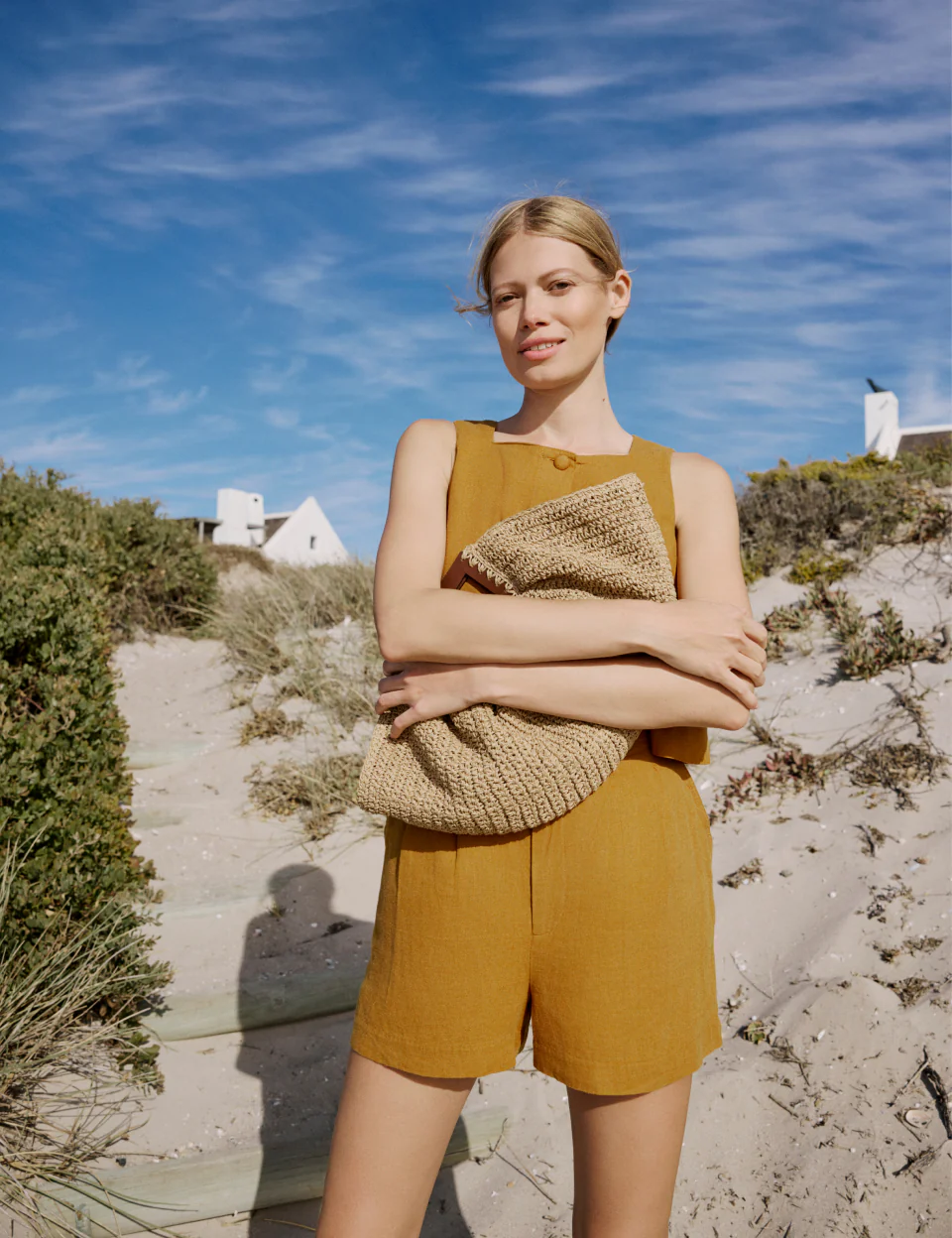 Orange Linen-Blend Shorts - Image 3