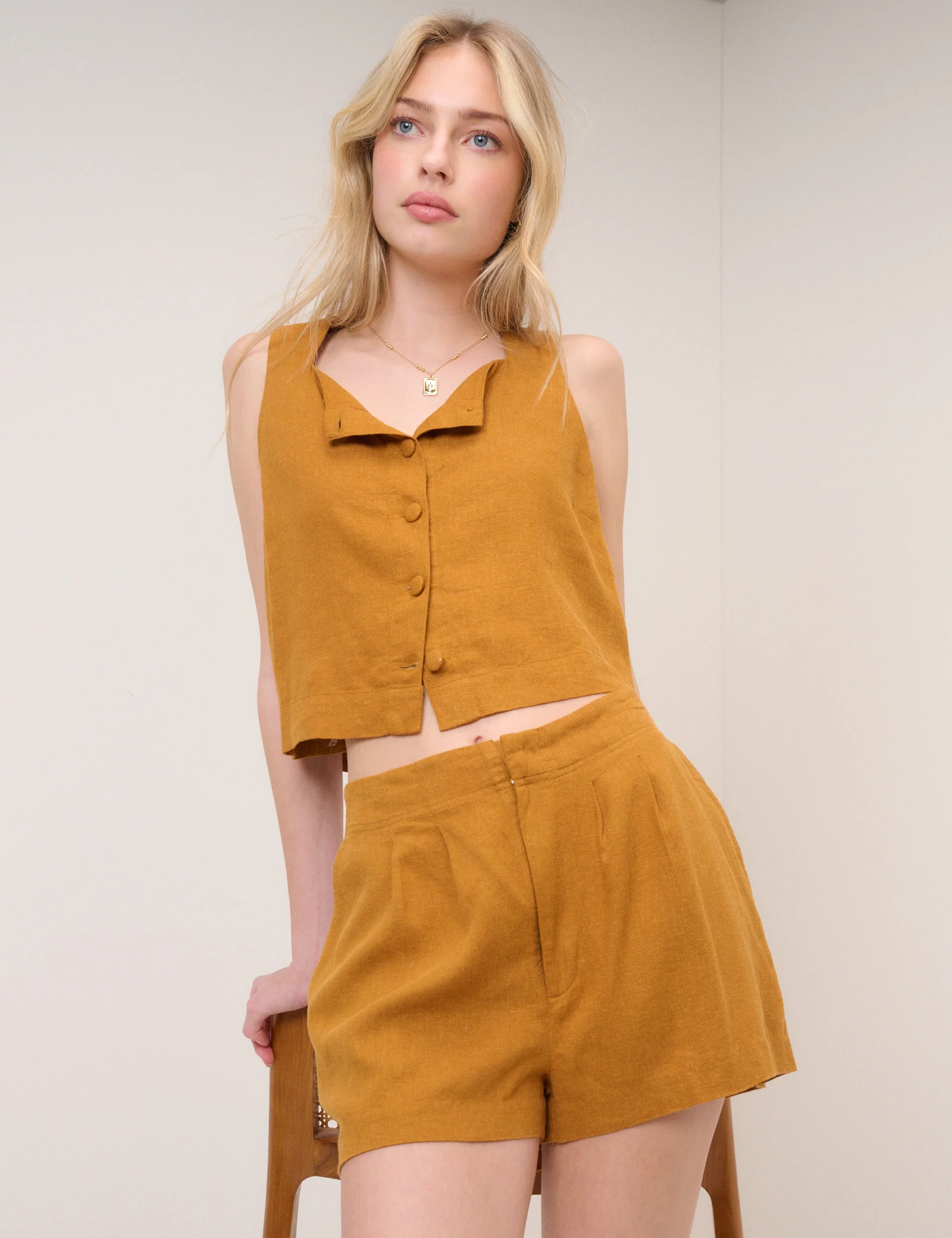 Orange Linen-Blend Shorts - Image 5