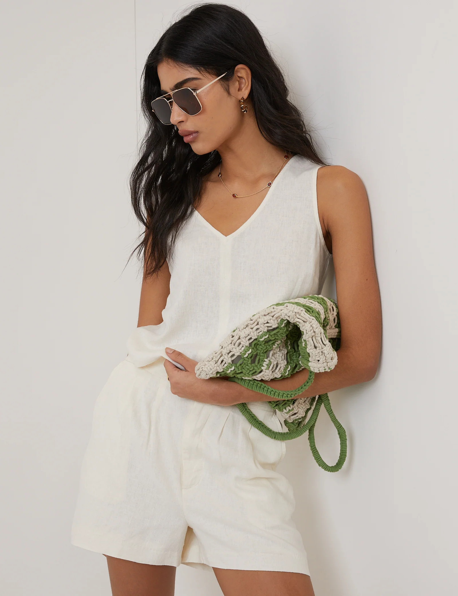 Cream Linen-blend Shorts - Image 3