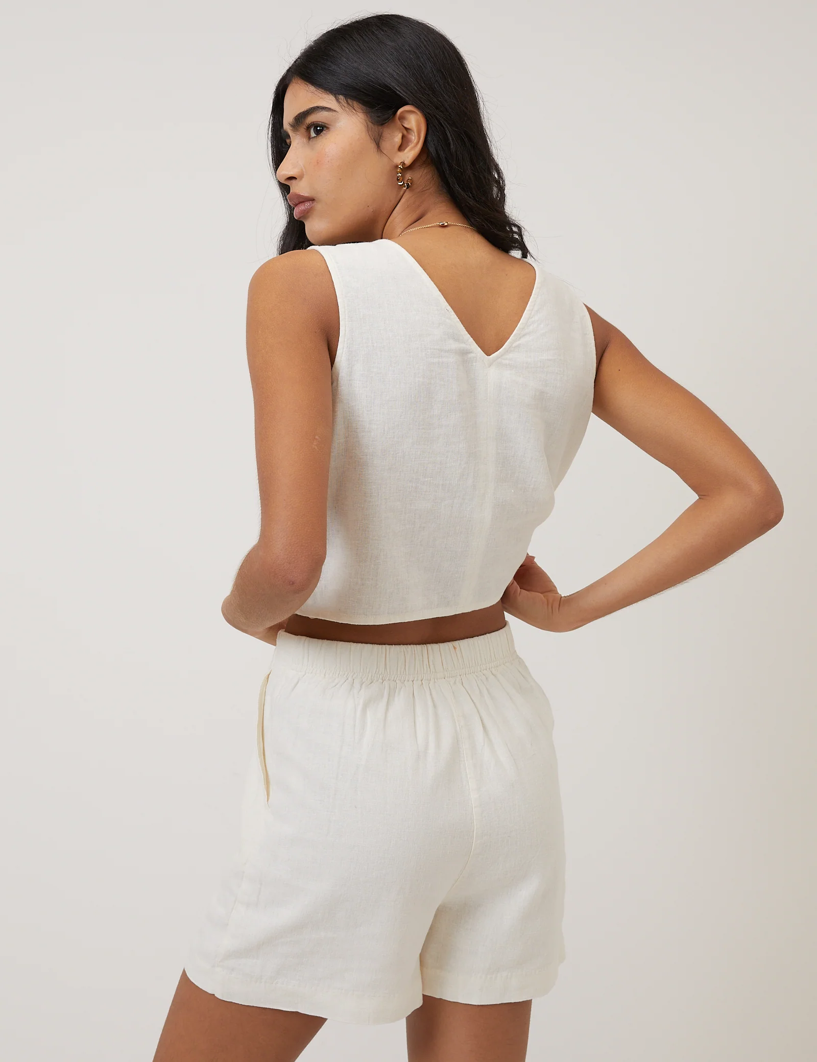 Cream Linen-blend Shorts - Image 5