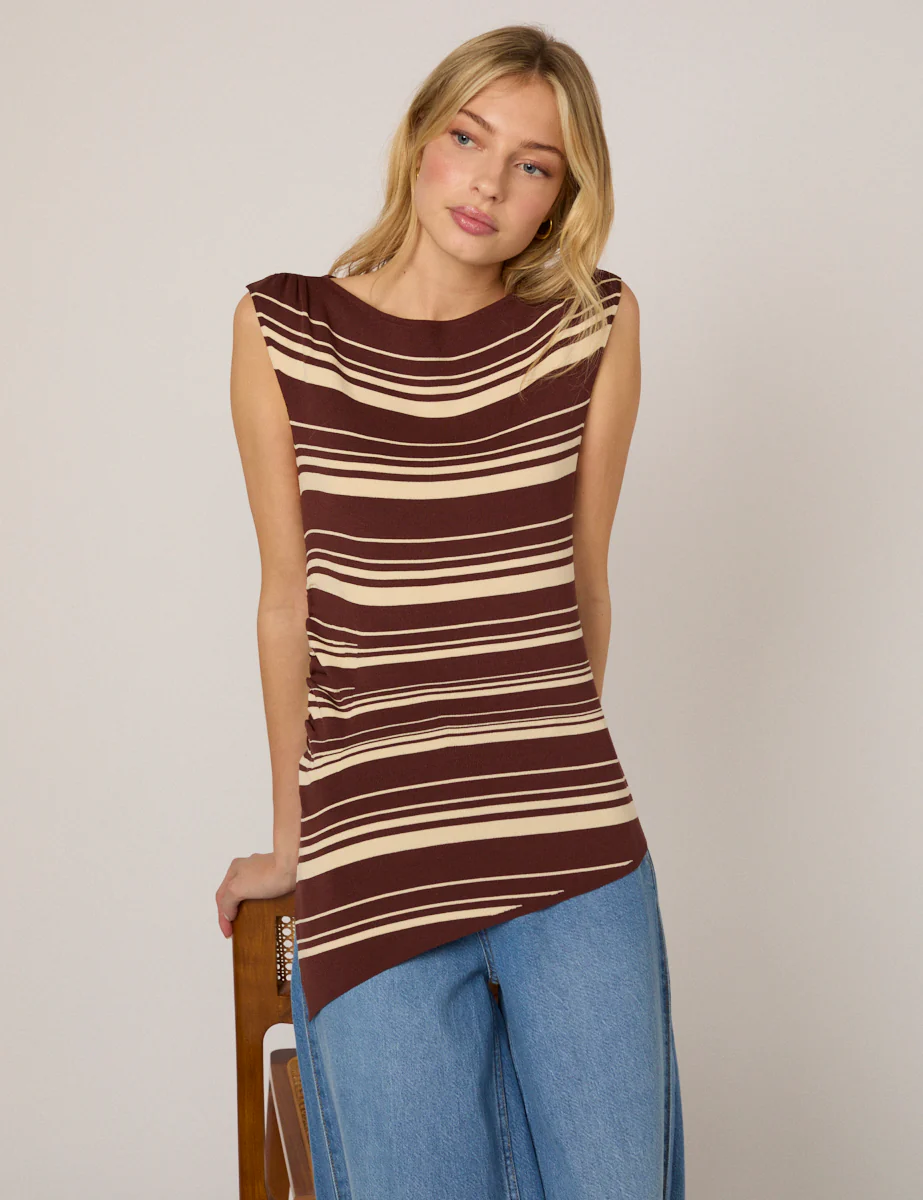 Brown Striped Boat Neck Knitted Top - Image 4