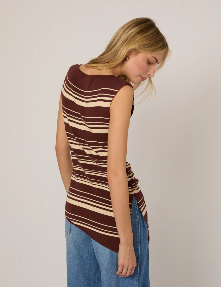 Brown Striped Boat Neck Knitted Top - Image 5