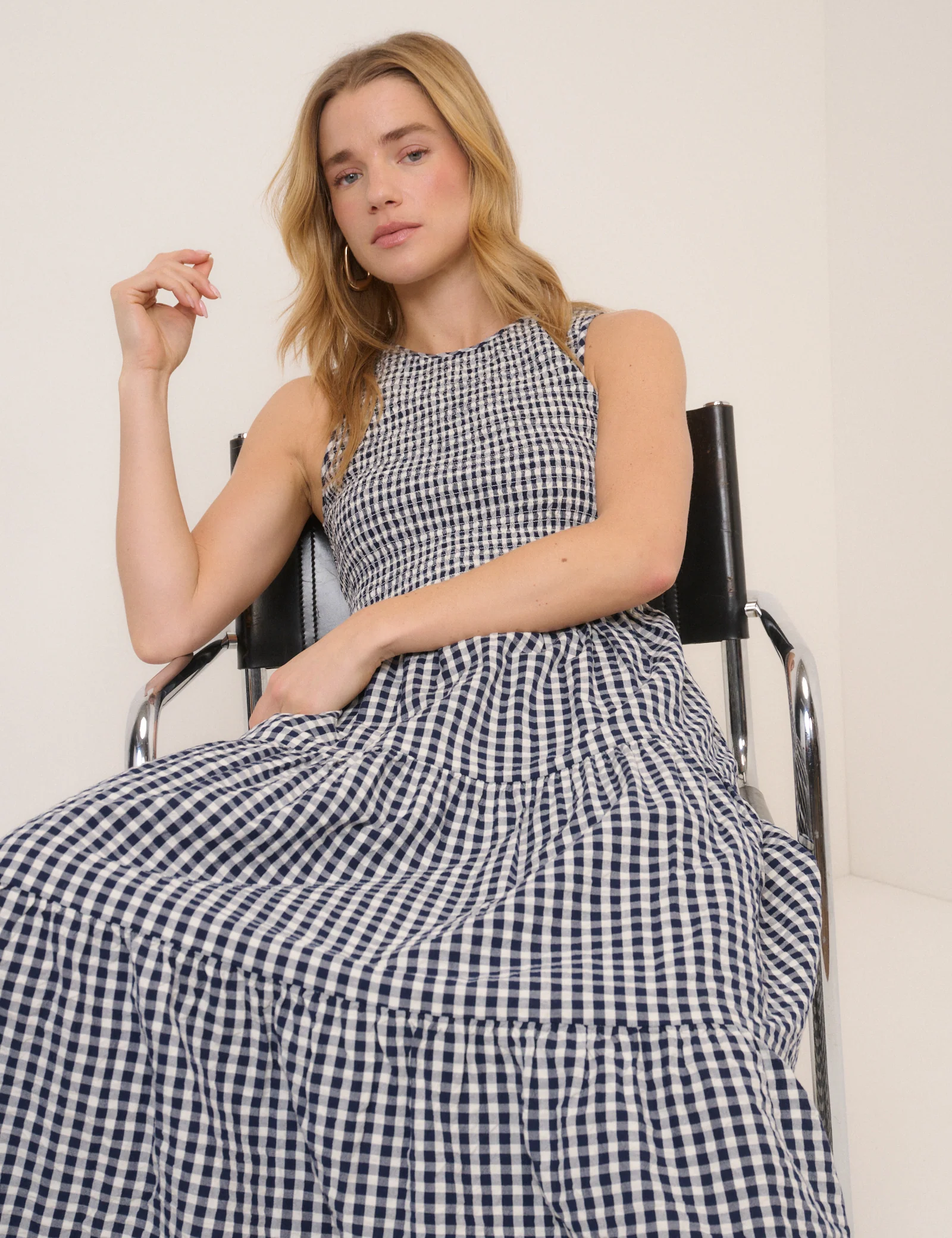 Navy Gingham Sleeveless Charlie Midi Dress - Image 3