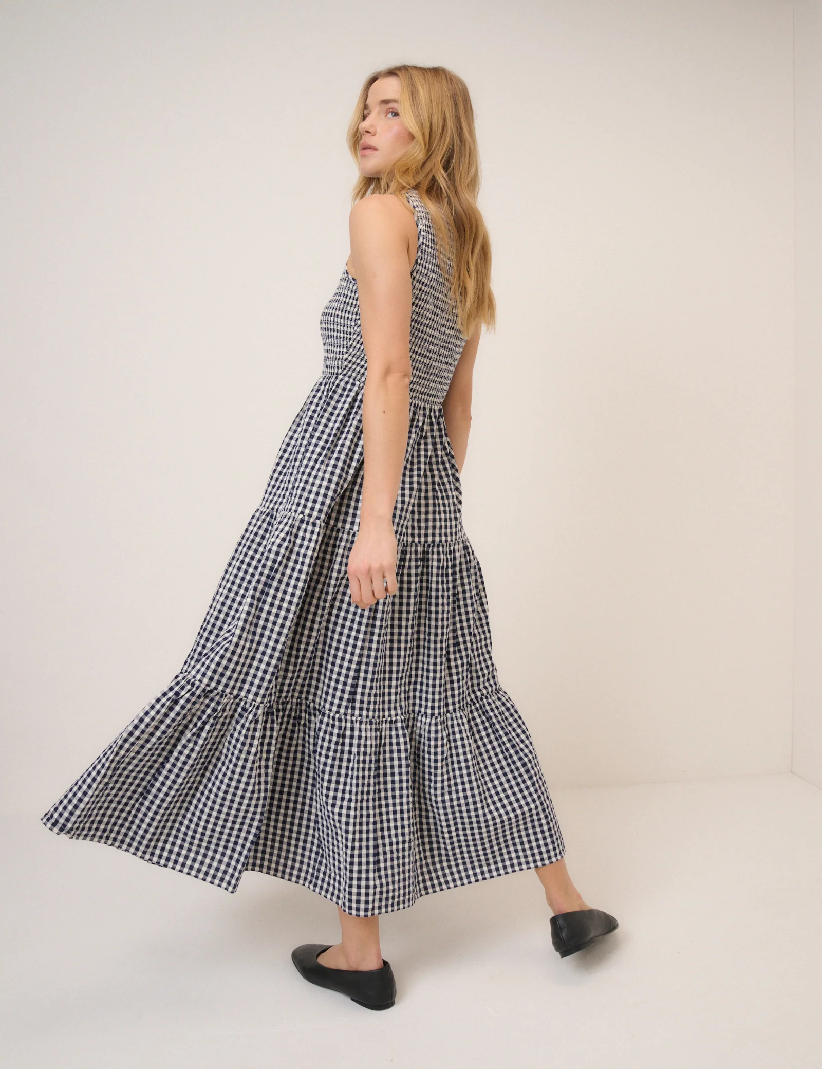 Navy Gingham Sleeveless Charlie Midi Dress - Image 4