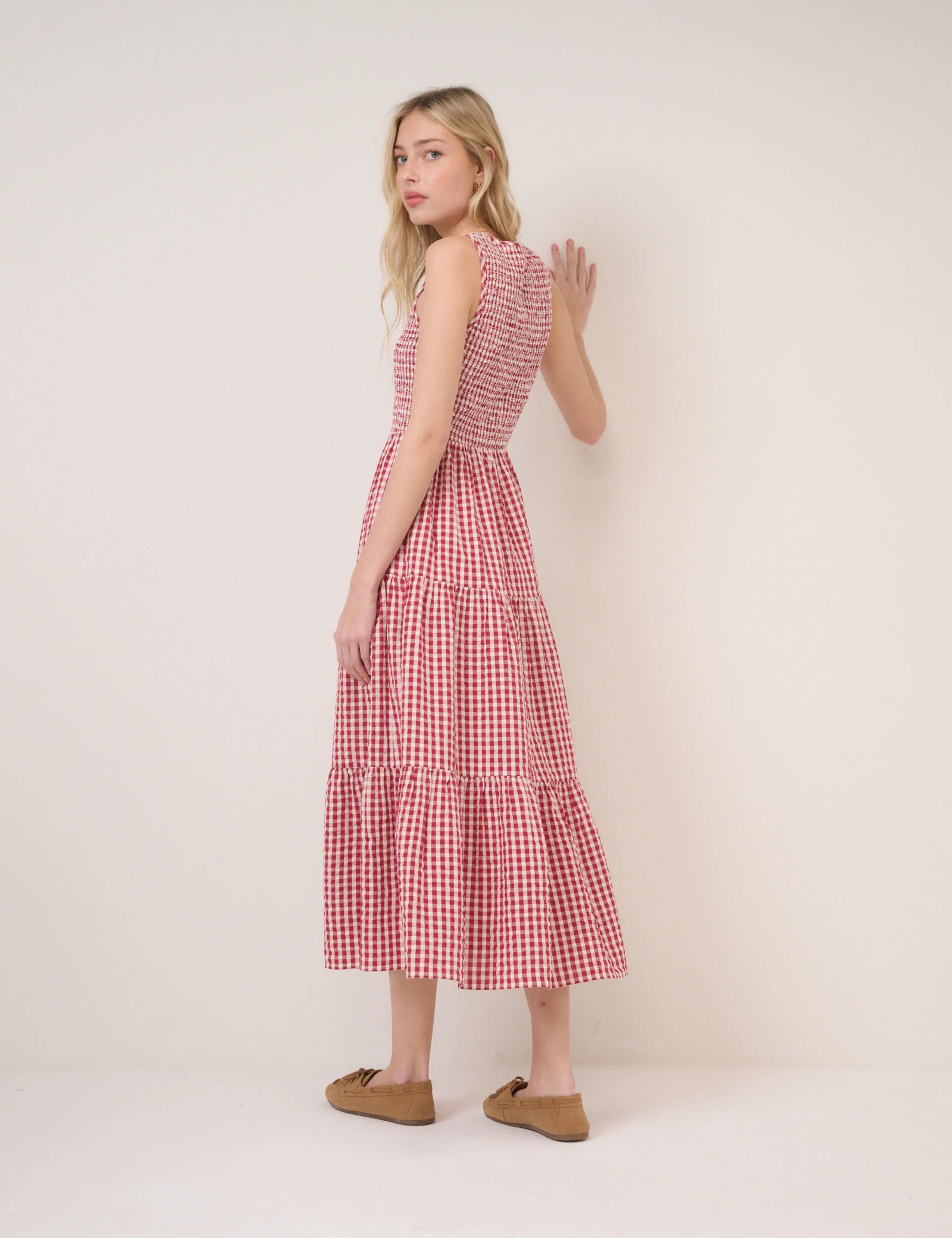 Red Pinstripe Sleeveless Charlie Midi Dress - Image 5