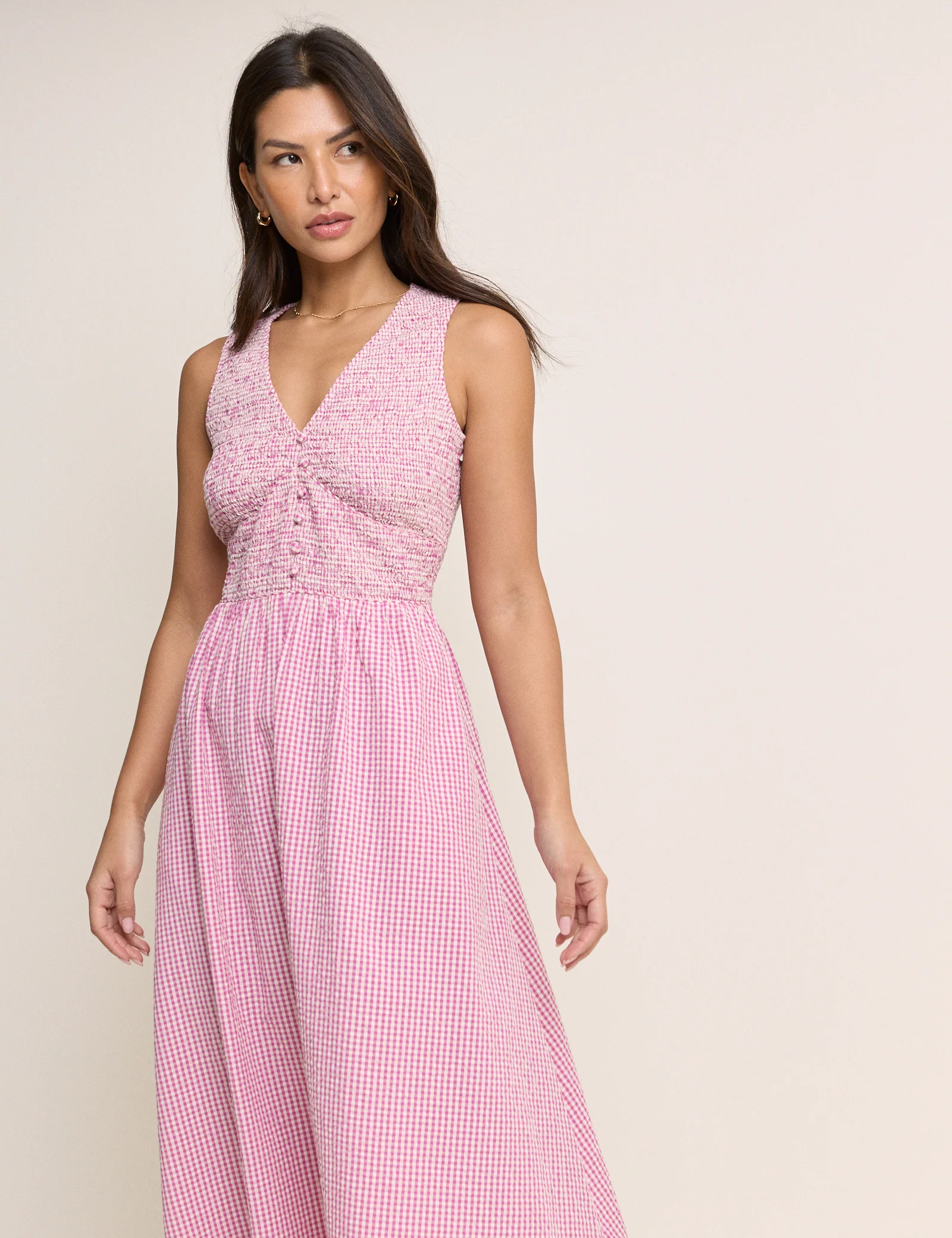 Pink Gingham Sleeveless Eliza Midi Dress - Image 3