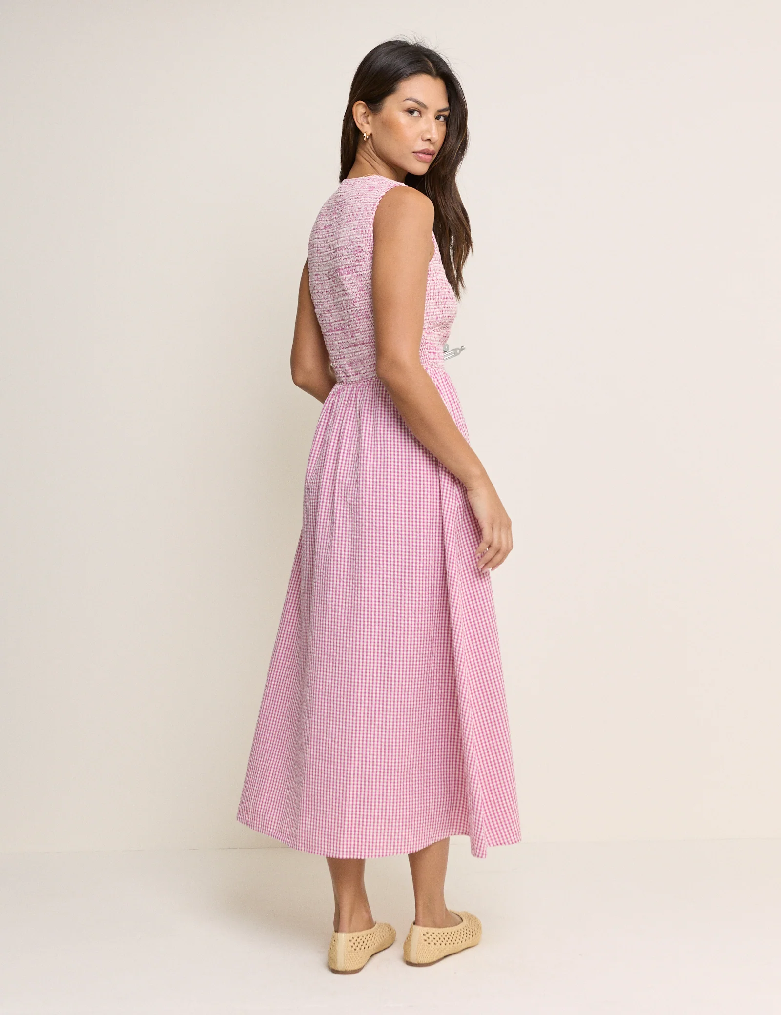 Pink Gingham Sleeveless Eliza Midi Dress - Image 5
