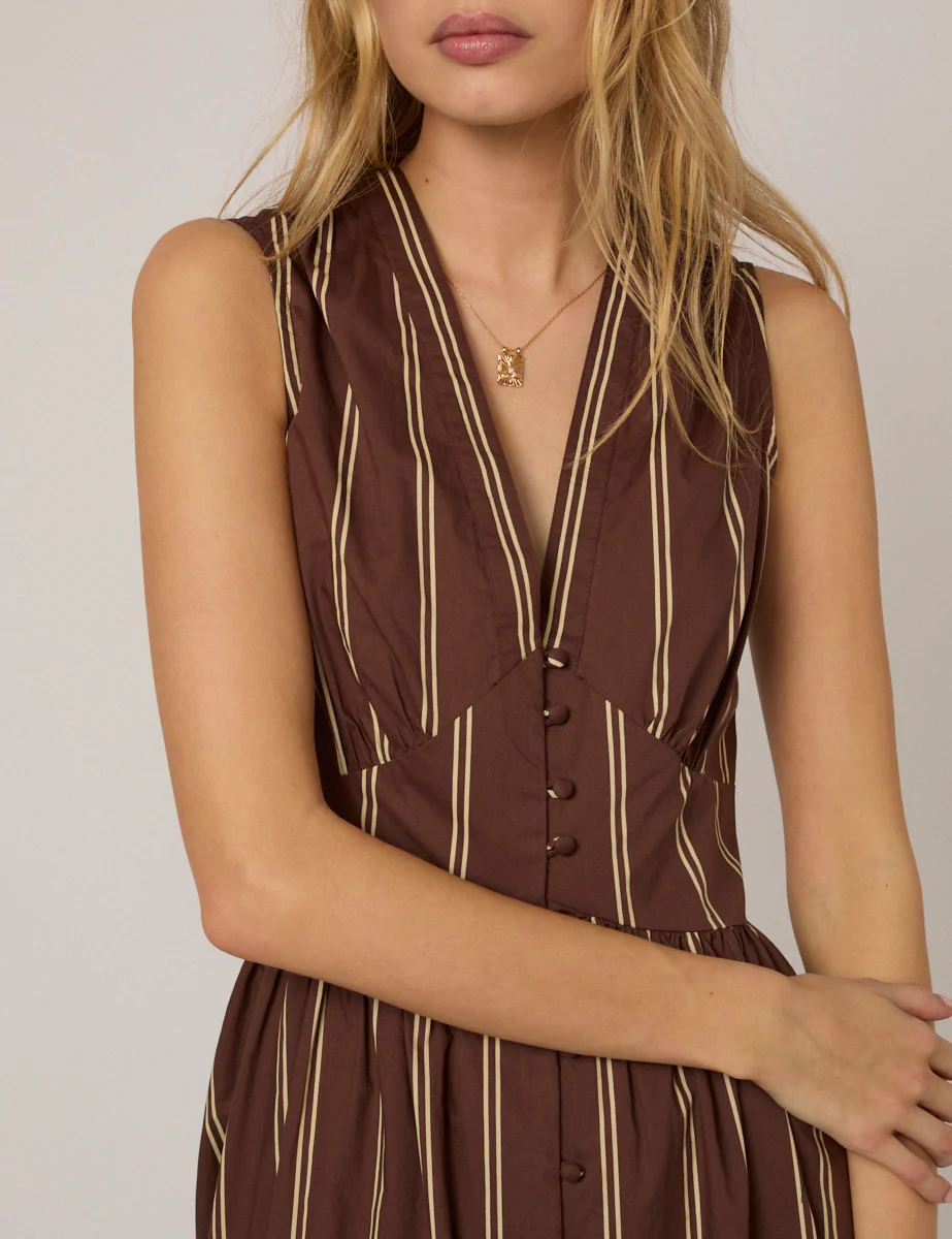 Brown Pinstripe Sleeveless Starlight Midi Dress - Image 4