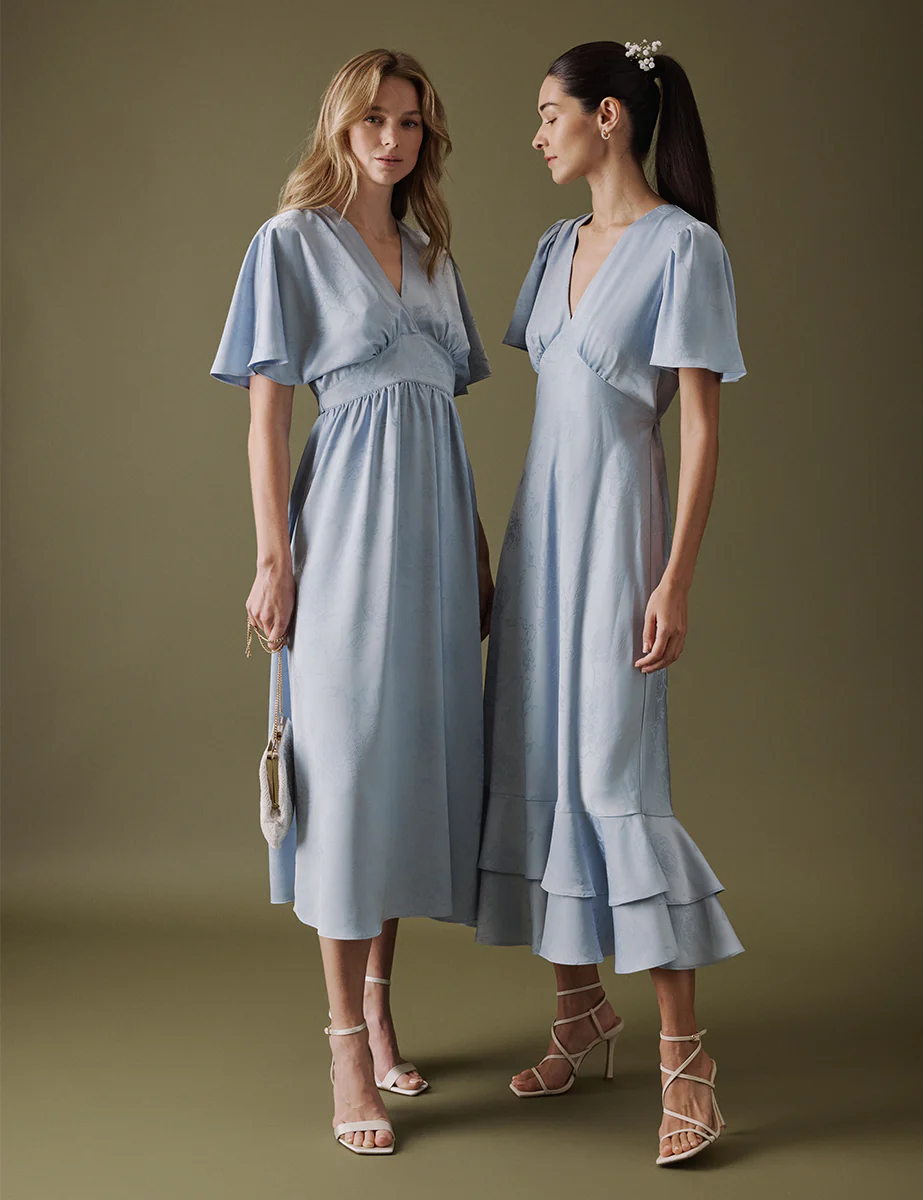 Soft Blue V Neck Midi Lorelai Dress - Image 3