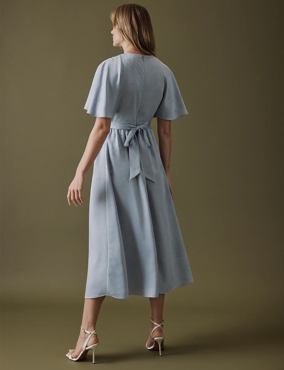 Soft Blue V Neck Midi Lorelai Dress - Image 4
