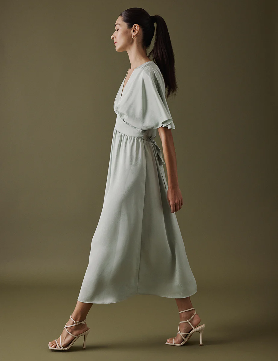 Soft Green V Neck Midi Lorelai Dress - Image 3