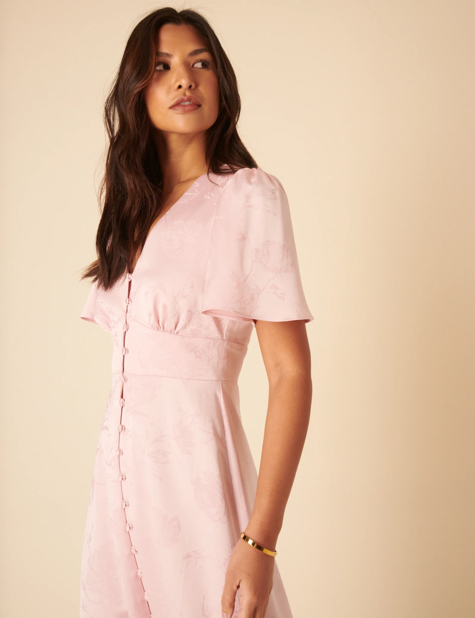 Soft Pink Floral Jaquard Bridesmaids Erin Midi Dress - Image 5