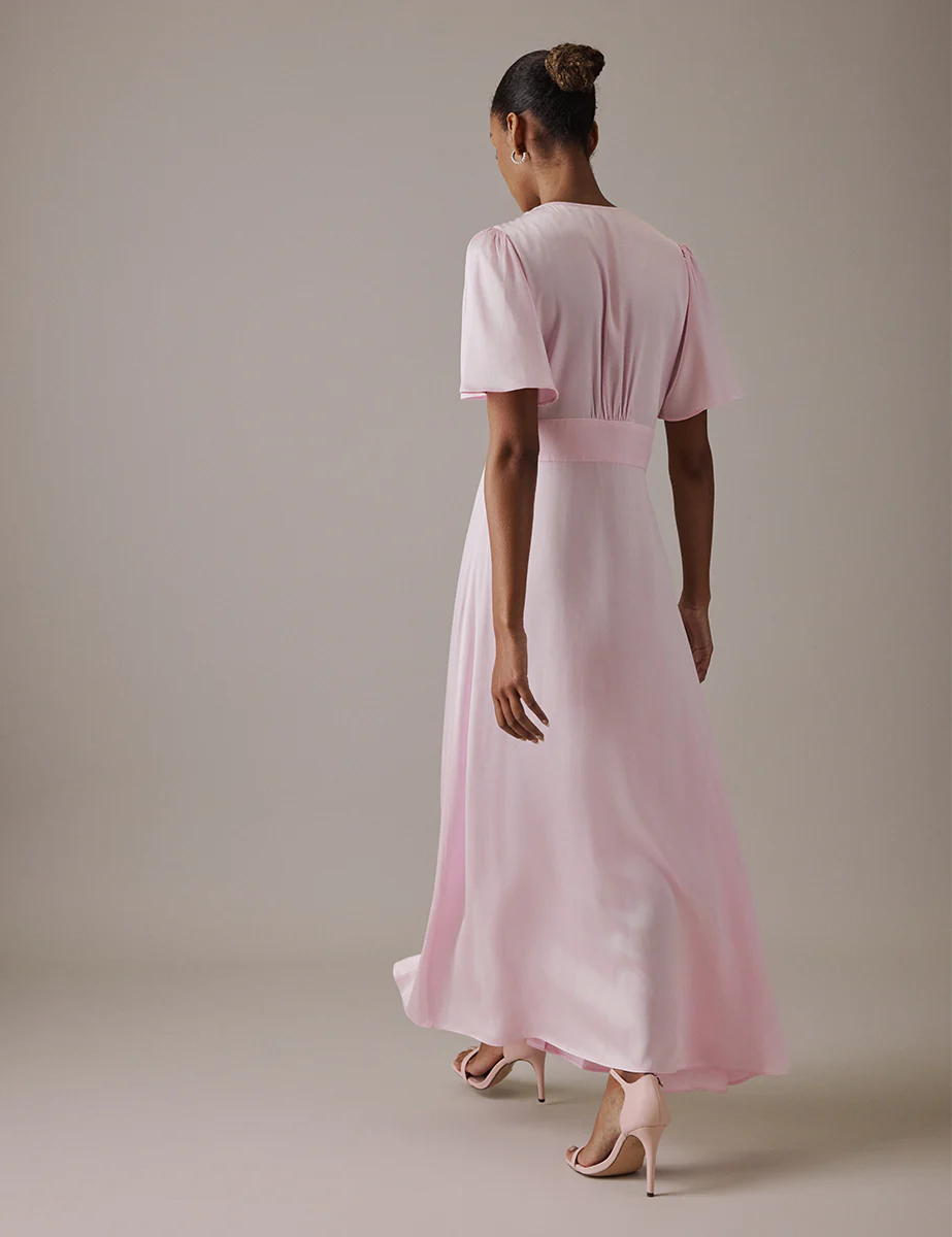 Soft Pink V Neck Midi Erin Dress - Image 5