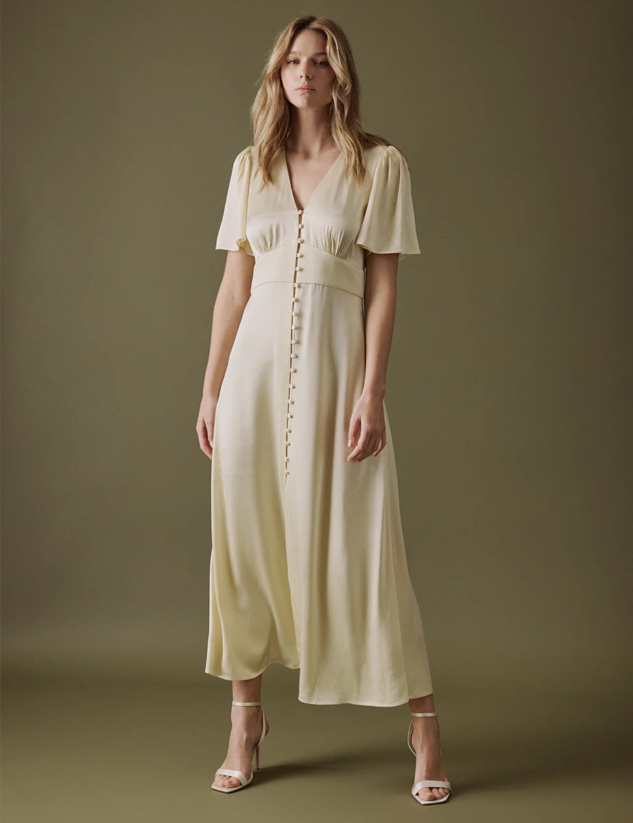 Butter Yellow V Neck Midaxi Erin Dress