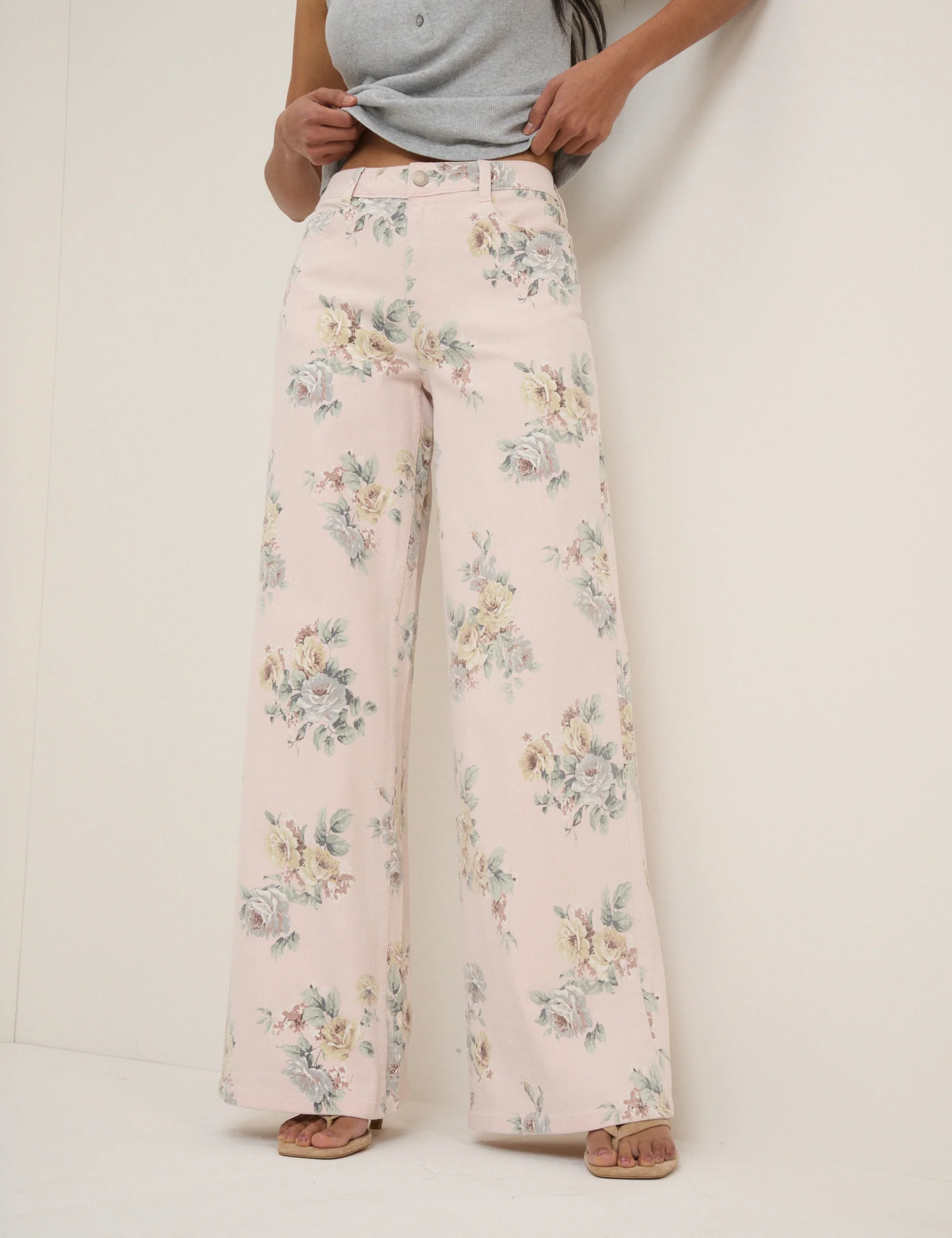 Pink Floral Soho Stretch Wide Jeans - Image 4