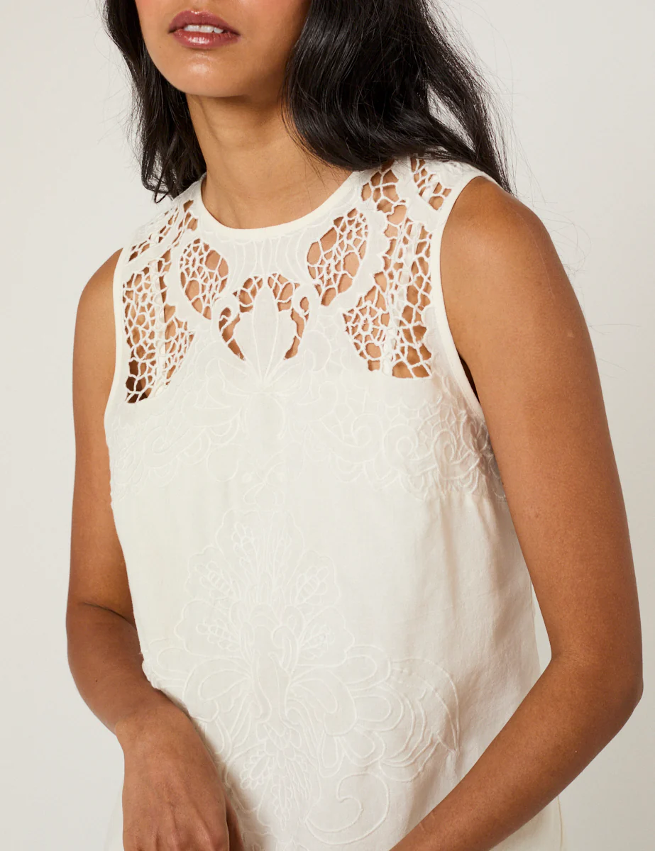 White Floral Embroidered Sonia Mini Dress - Image 2