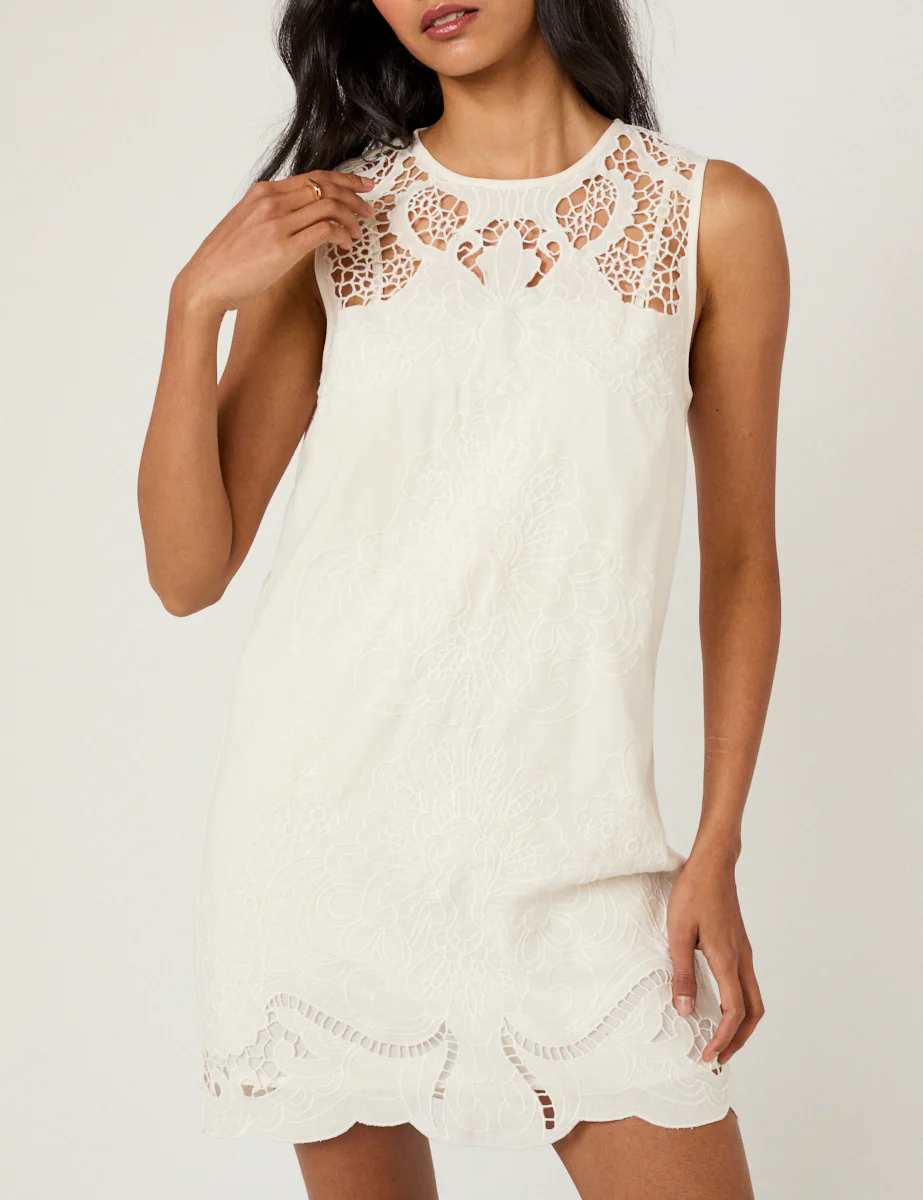 White Floral Embroidered Sonia Mini Dress - Image 4