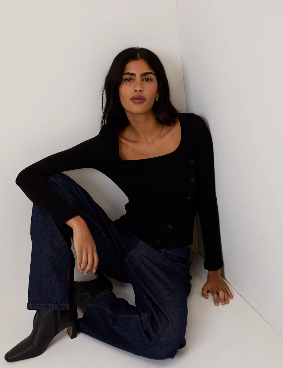 Black Square Neck Asymmetric Top - Image 3