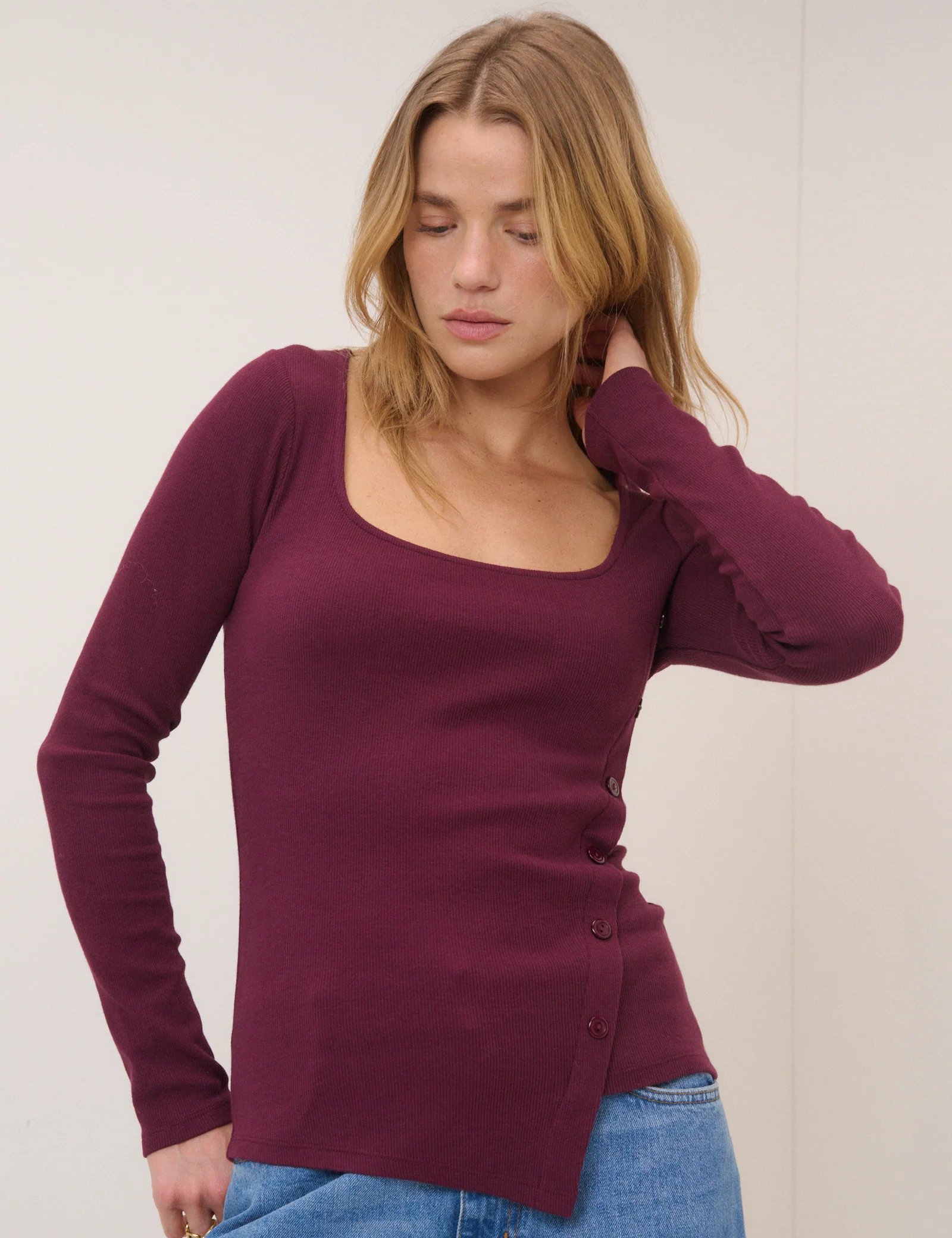 Purple Square Neck Asymmetric Top - Image 3