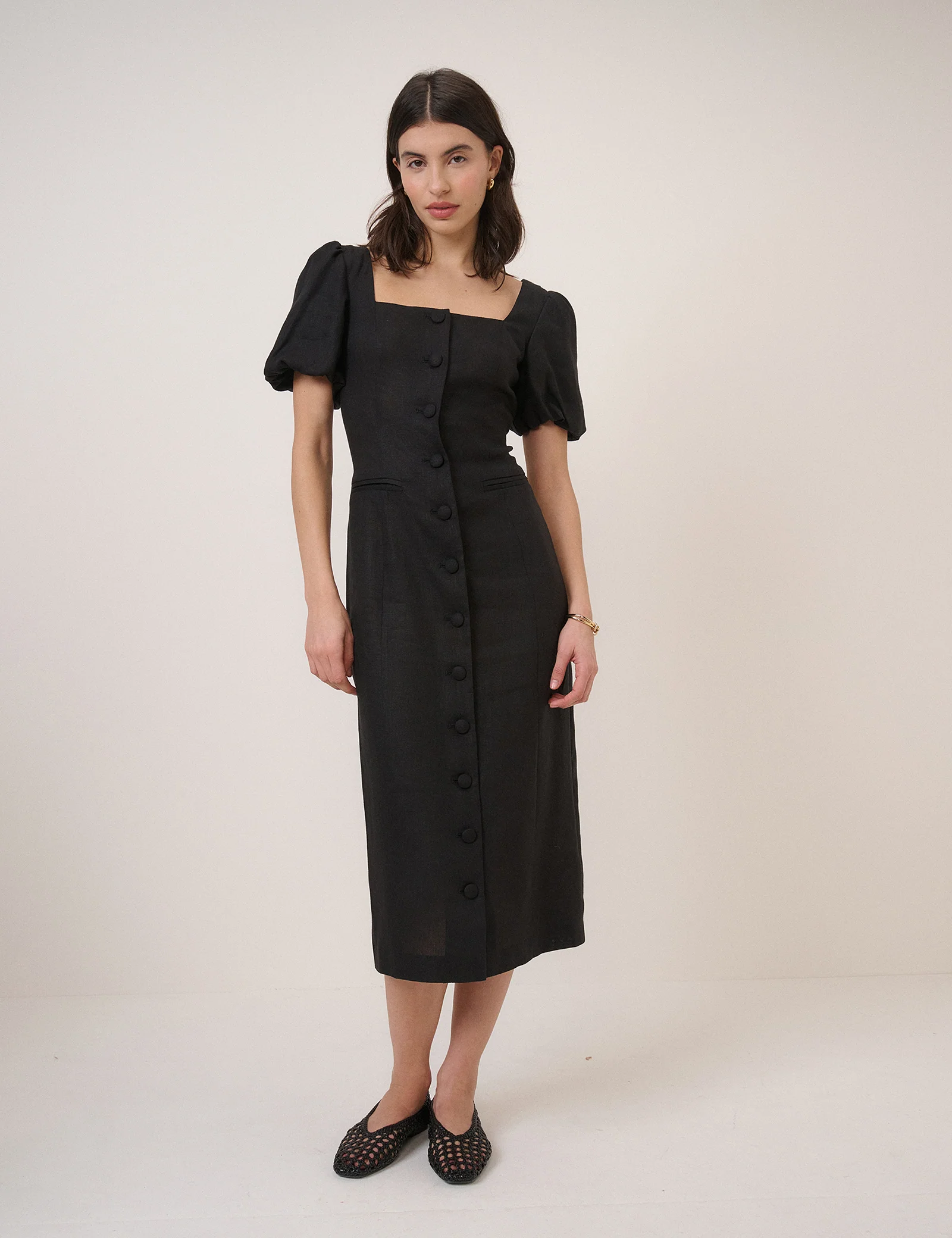 Black Square Neck Tailored Dress - Image 3