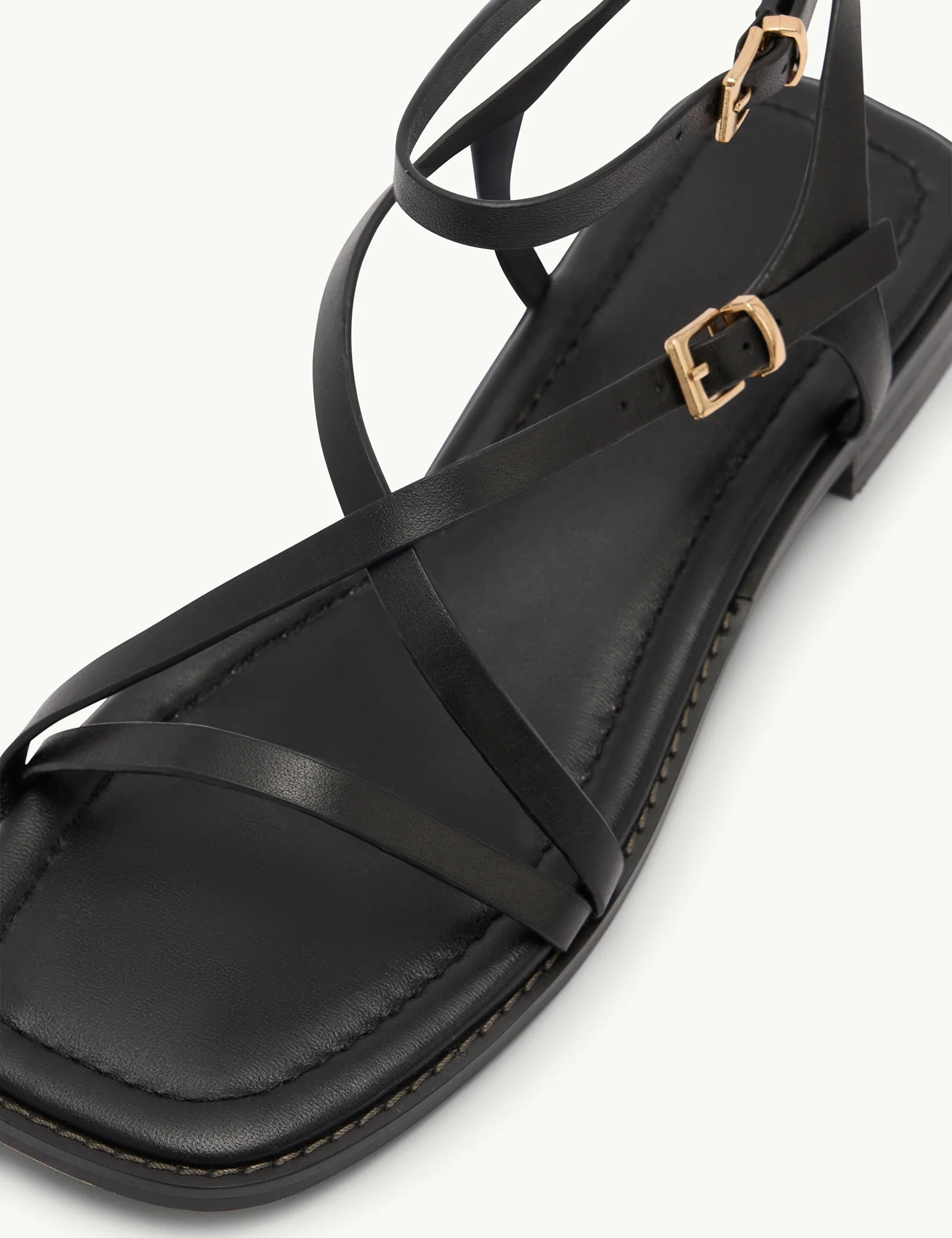 Black Leather Square Toe Strappy Sandals - Image 2
