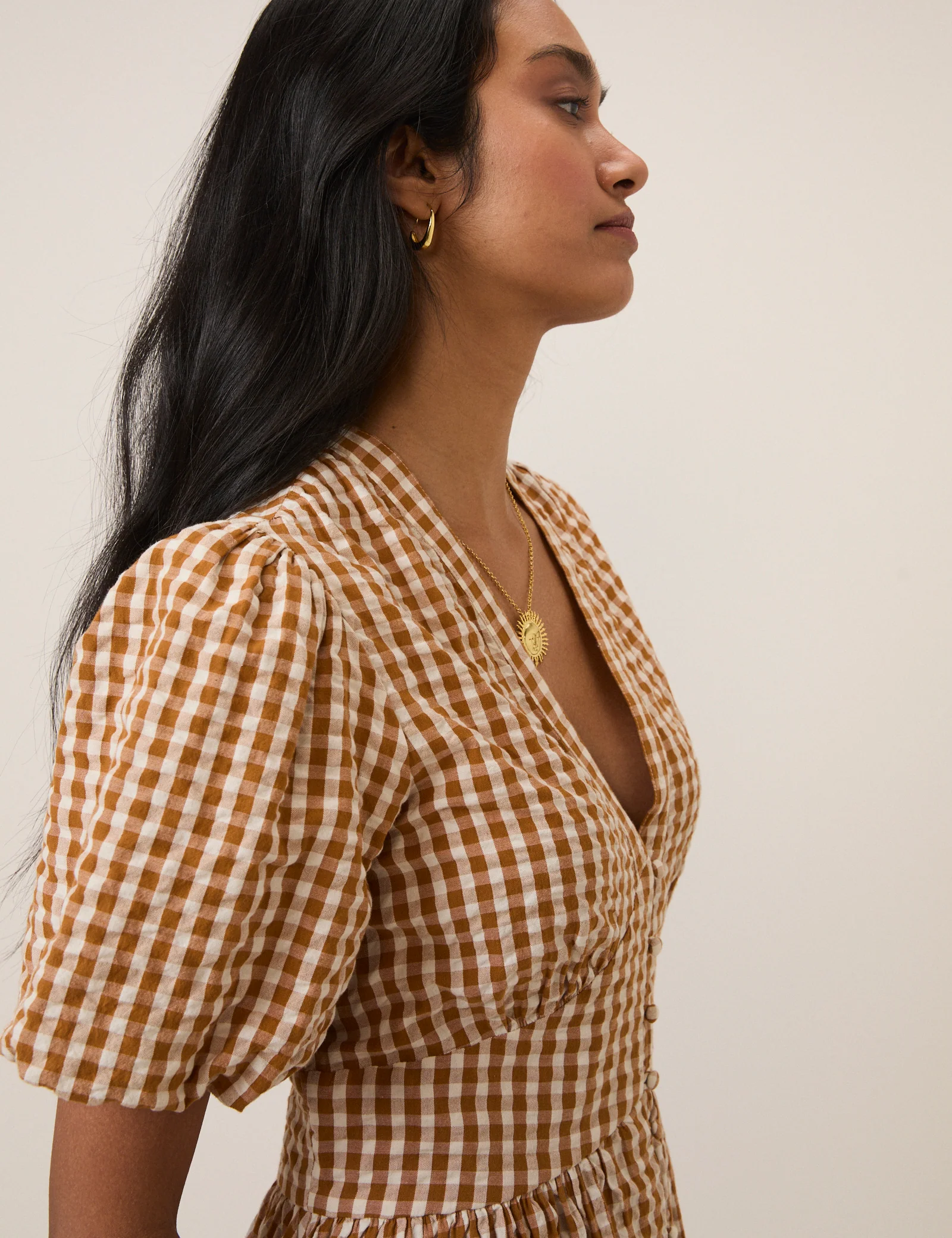 Orange Gingham Short Sleeve Starlight Midi Dress - Image 3