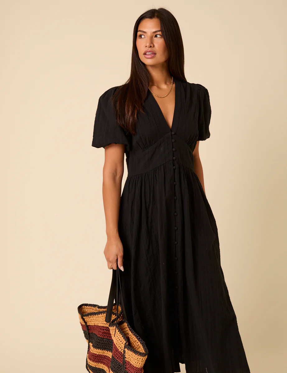 Black Short Sleeve Starlight Midi Dress - Image 3