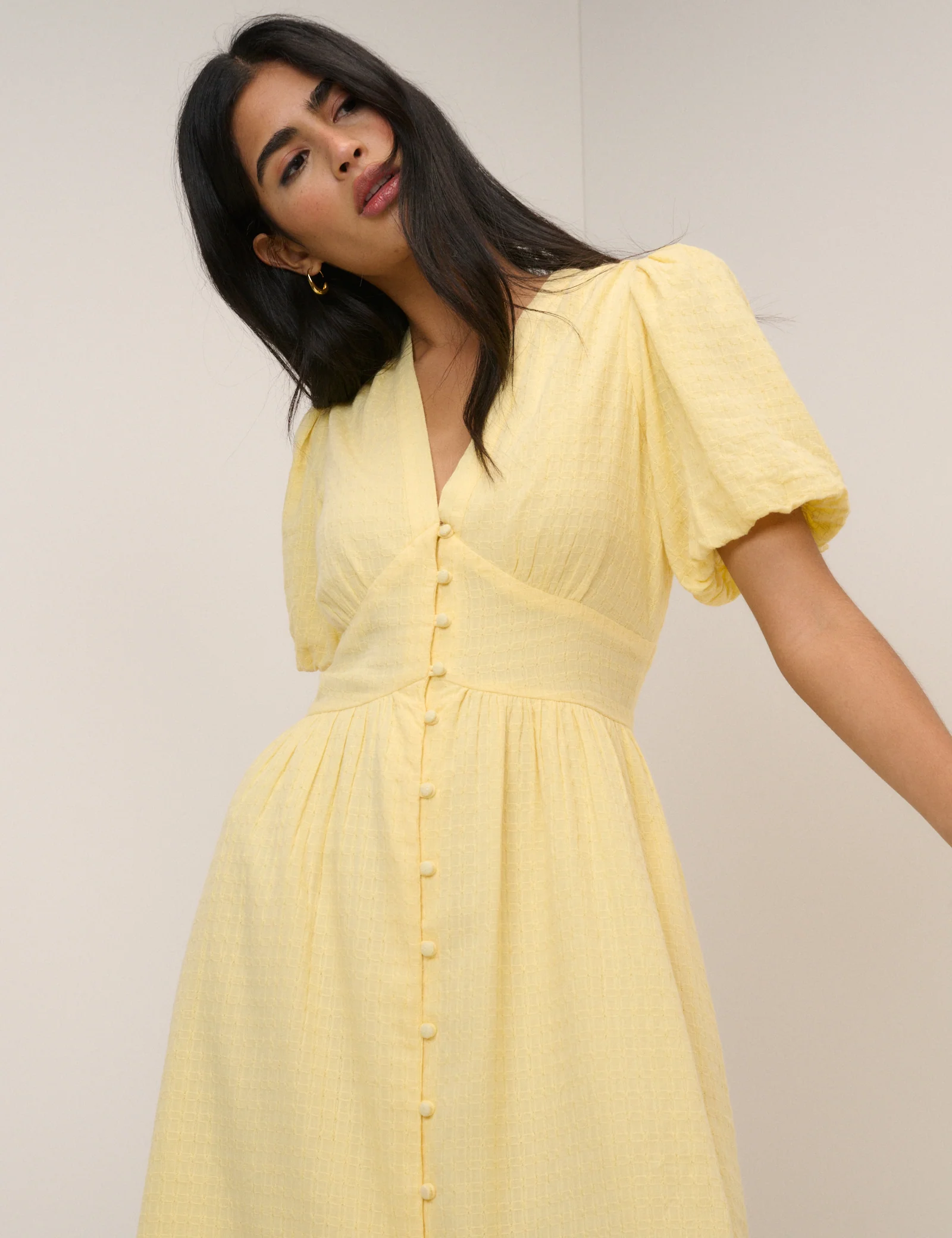 Butter Yellow Short Sleeve Starlight Midi Dress - Image 4