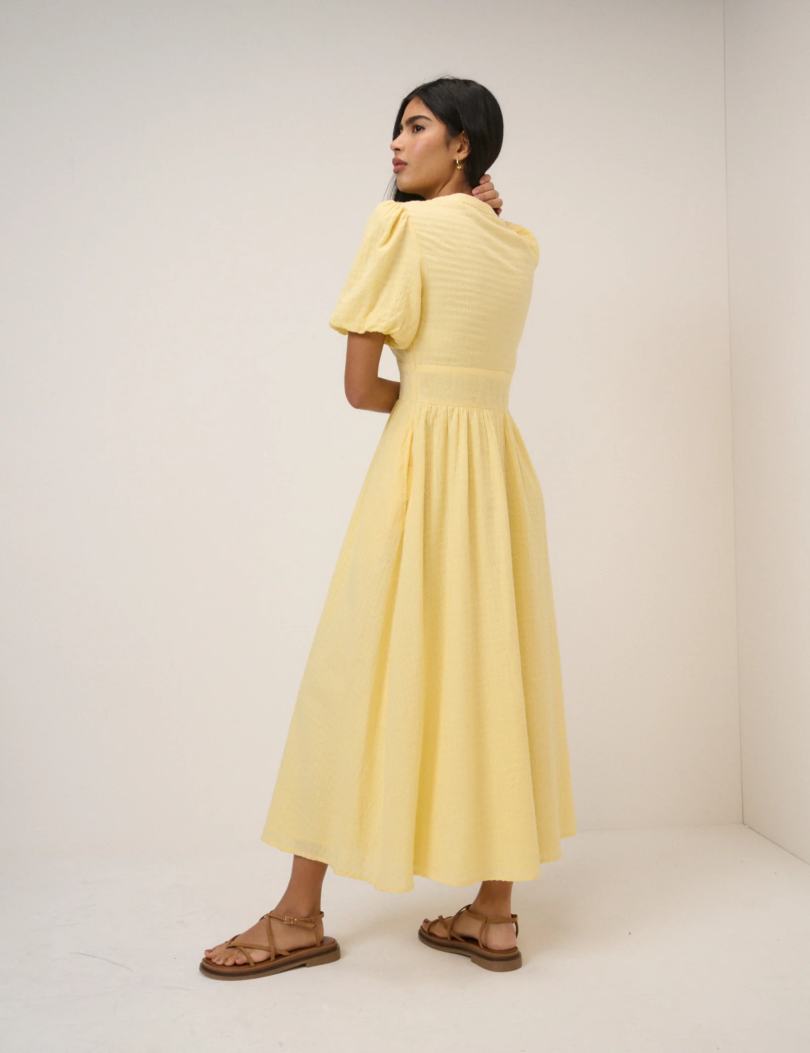 Butter Yellow Short Sleeve Starlight Midi Dress - Image 5