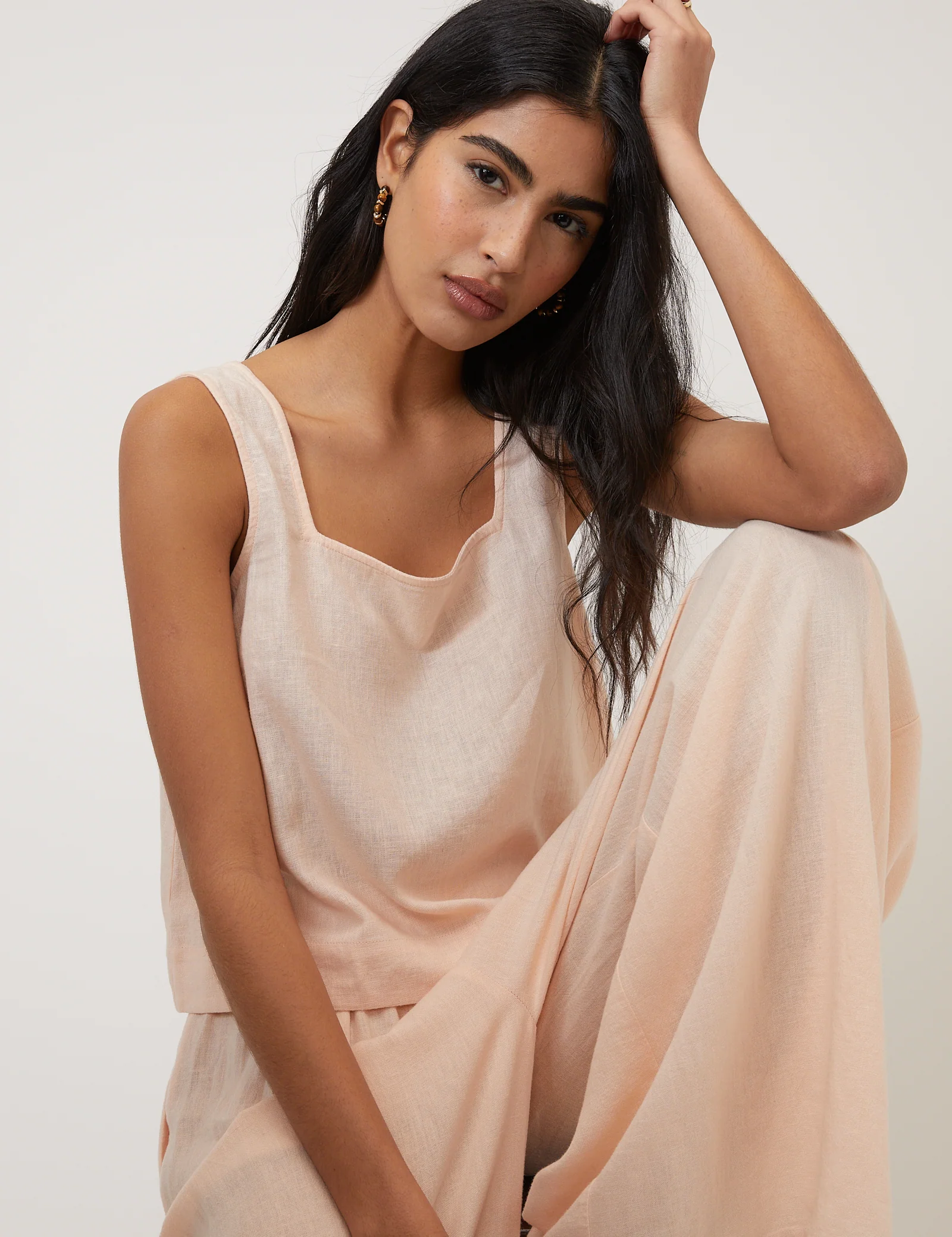 Pale Peach Linen-Blend Top - Image 2