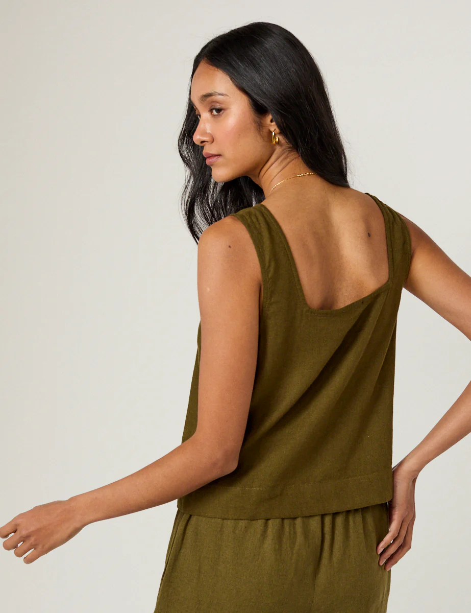 Khaki Green Linen-Blend Top - Image 5