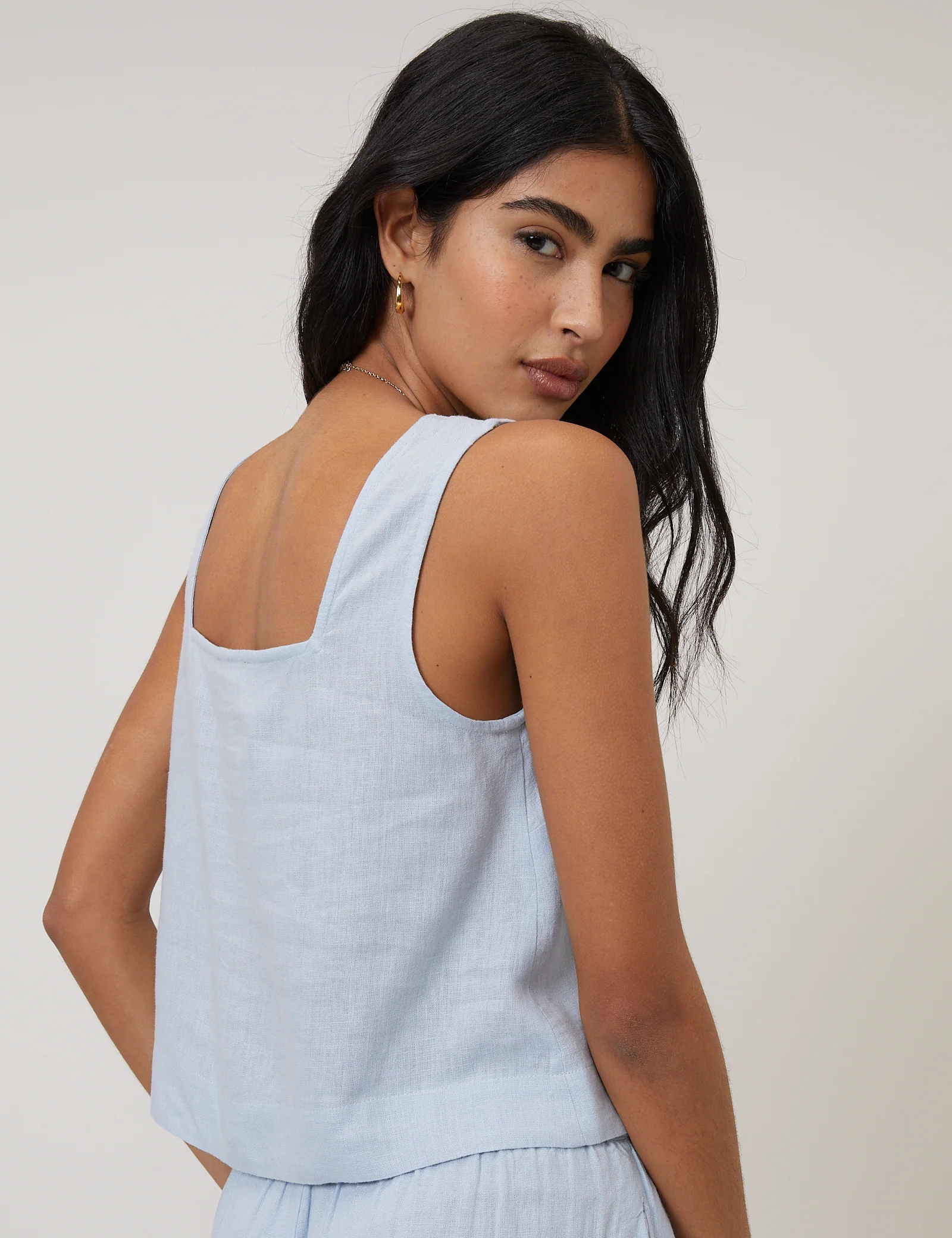Light Blue Linen-Blend Vest Top - Image 4