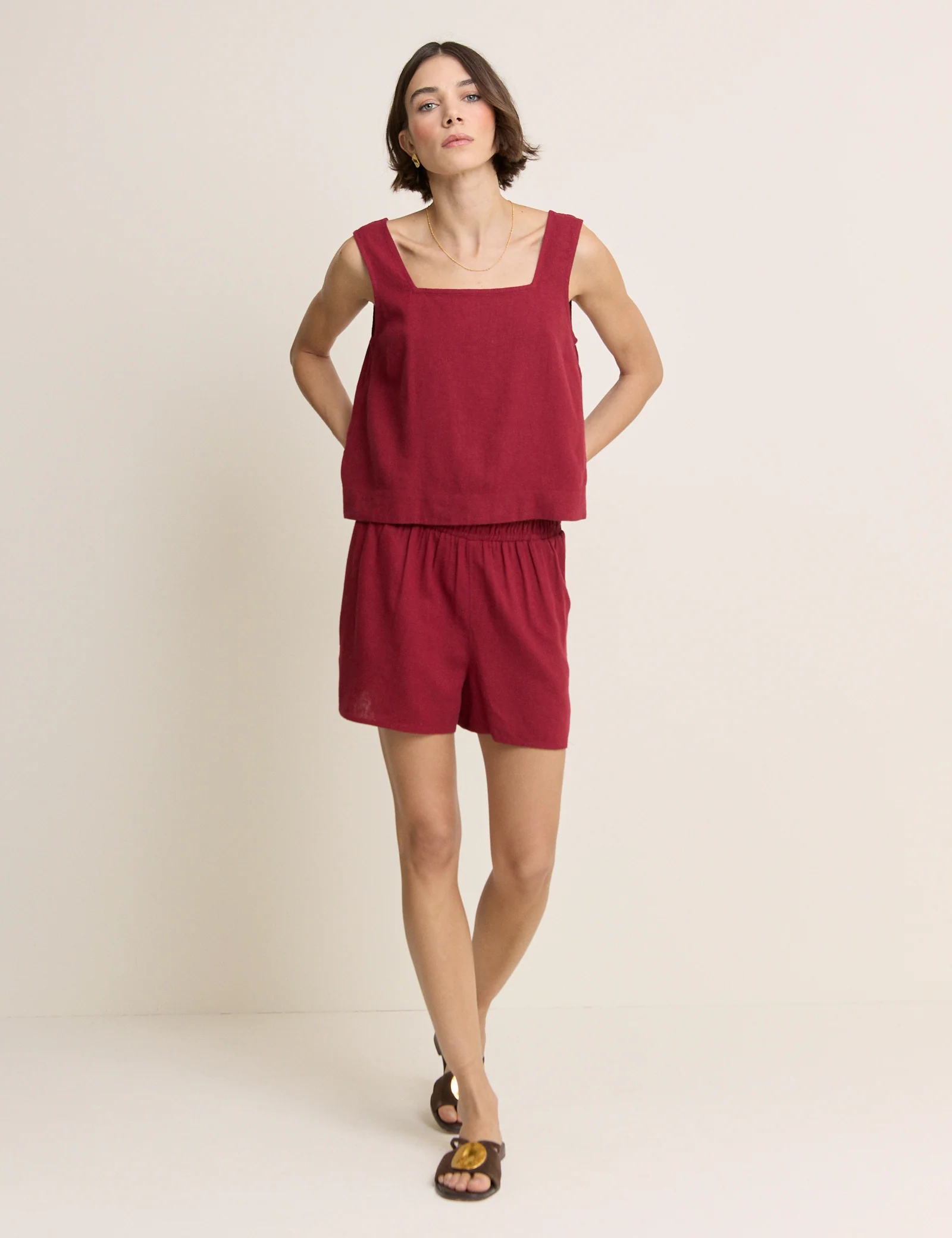 Red Linen-blend Swing Top - Image 4