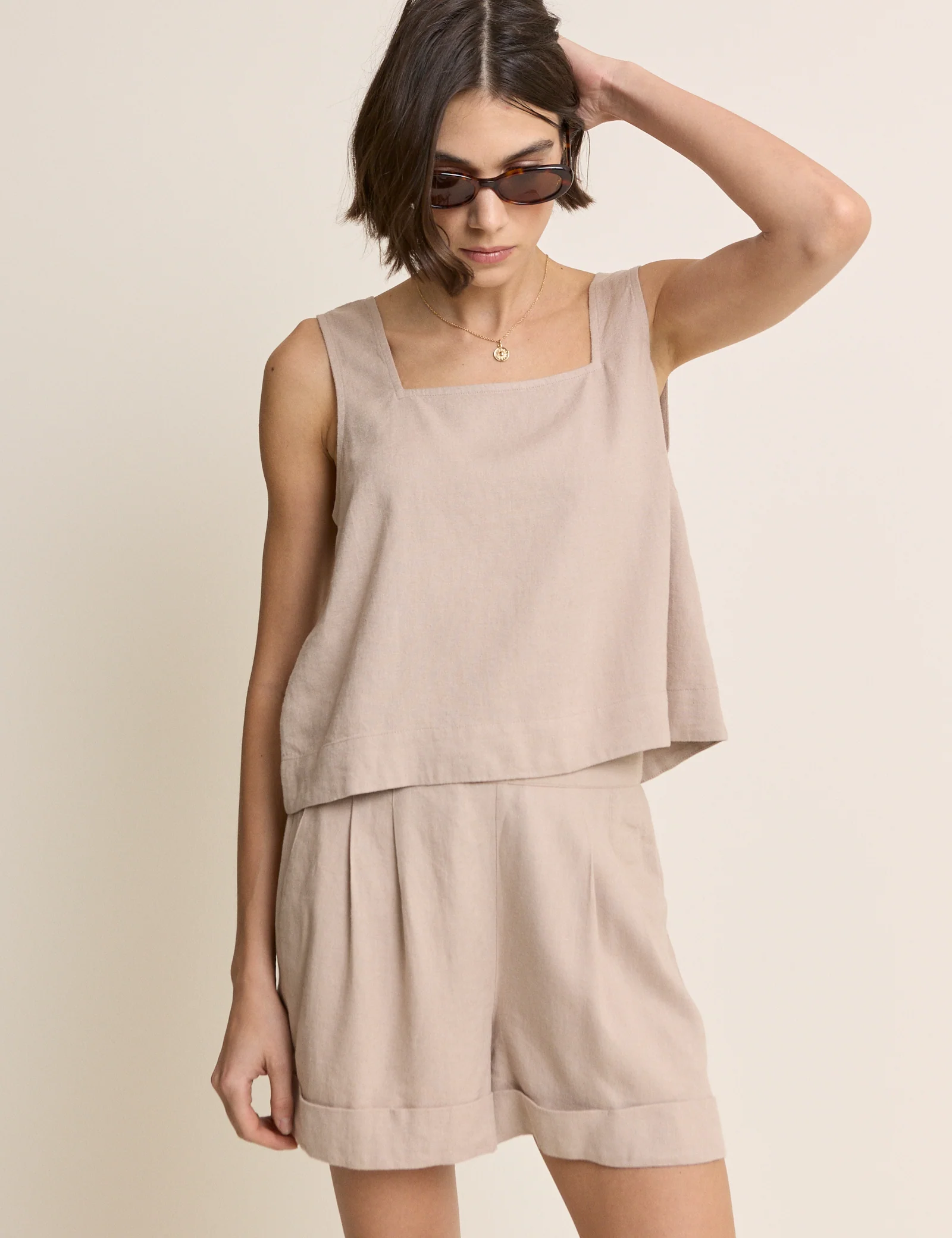 Beige Linen-blend Top - Image 3
