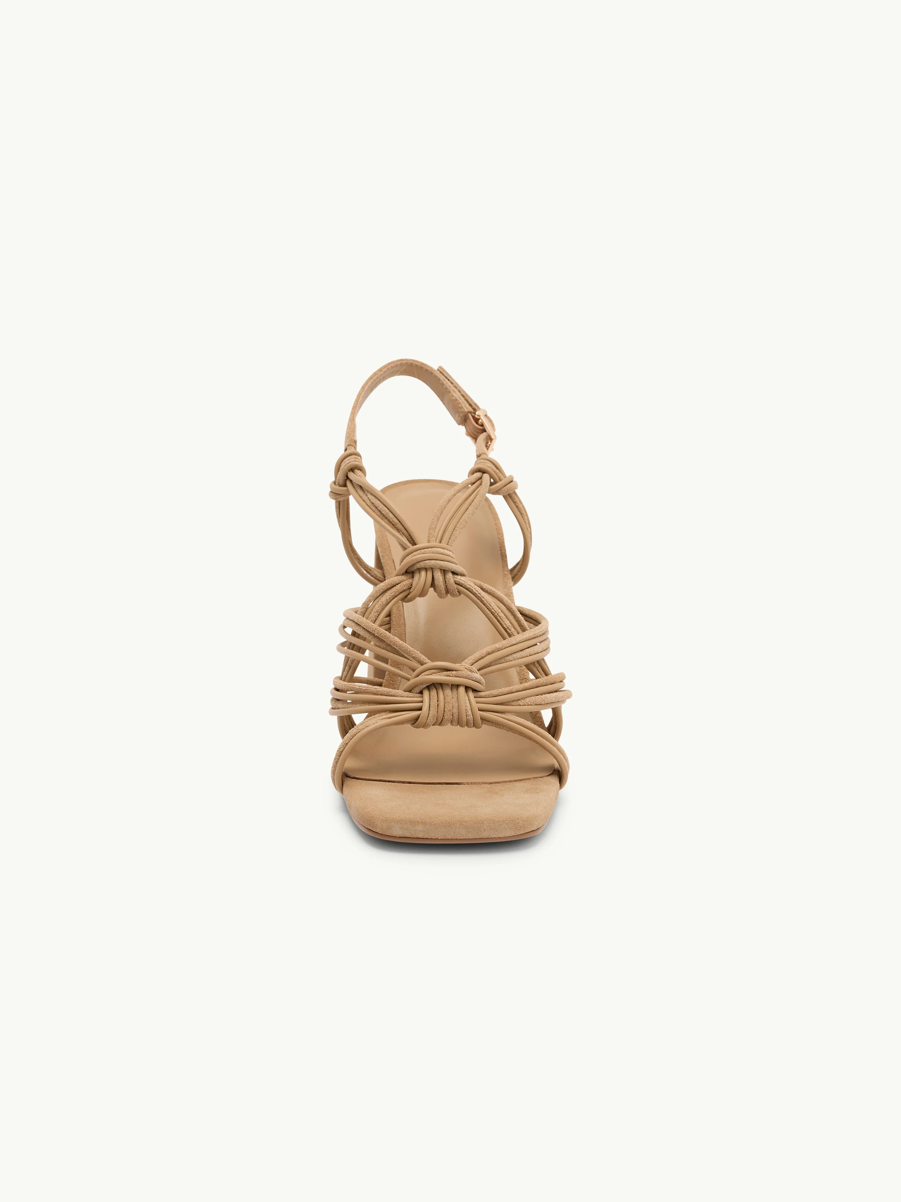 Beige Suede Strappy Block Heels - Image 3