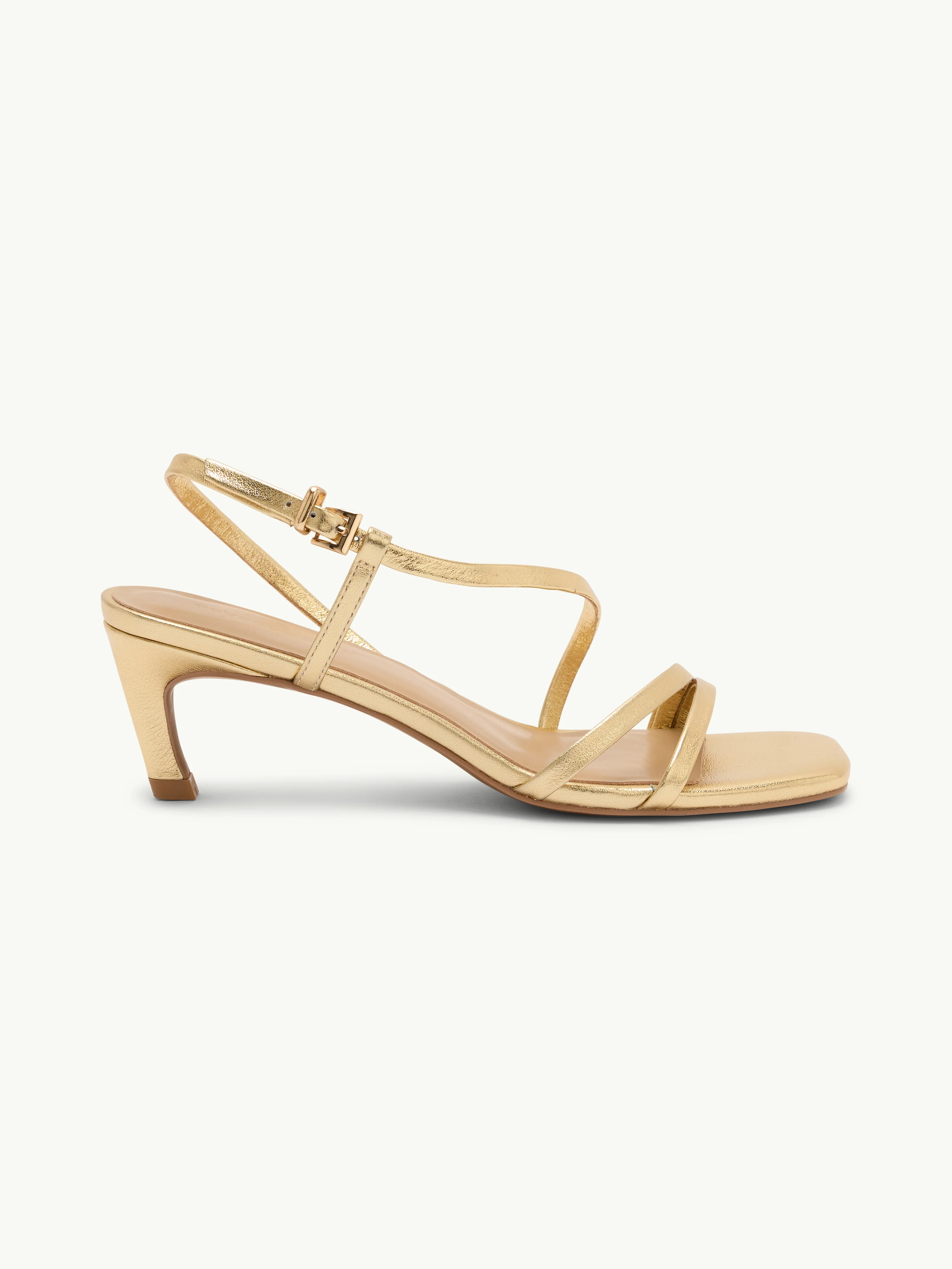 Gold Leather Strappy Kitten Heels - Image 5