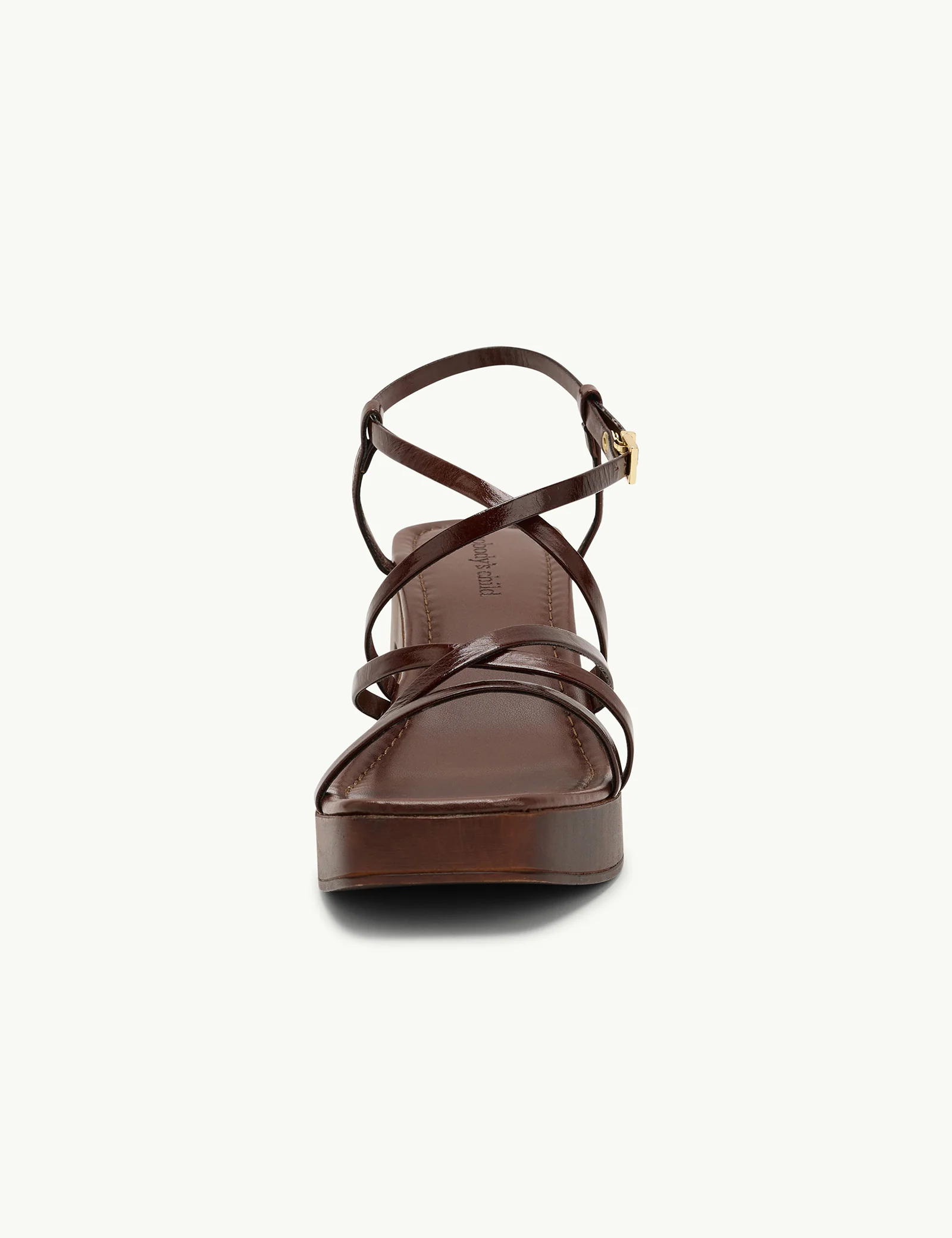 Dark Brown Leather Block Heel Sandels - Image 4