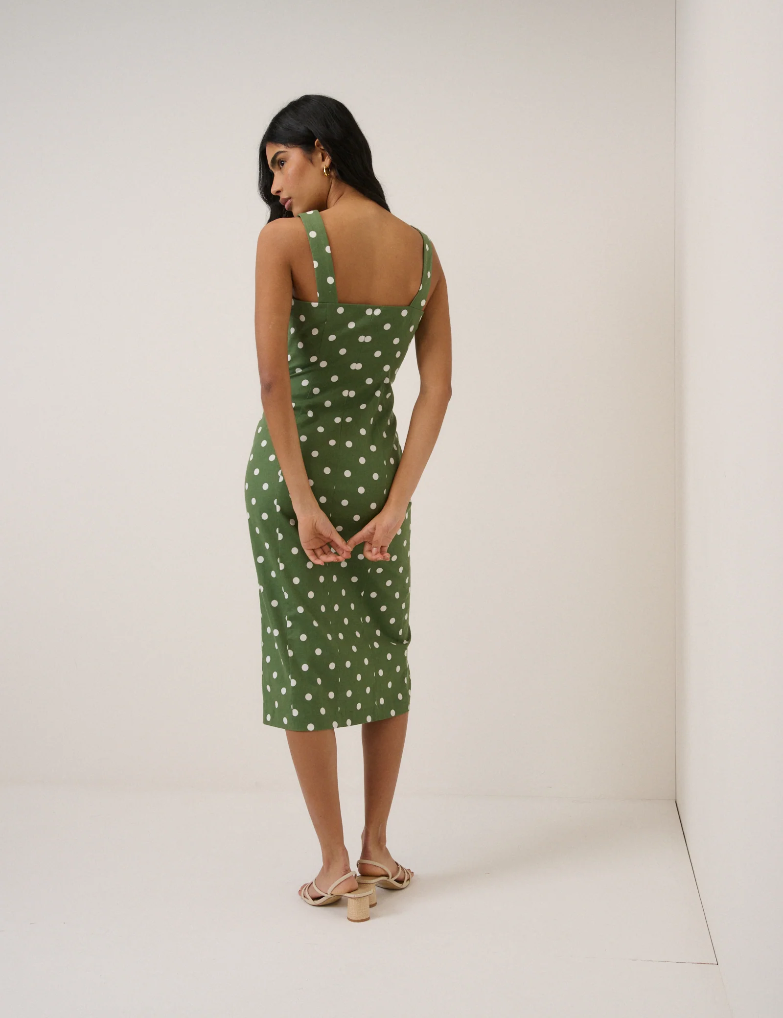 Green Polka Dot Strappy Tailored Dress - Image 5