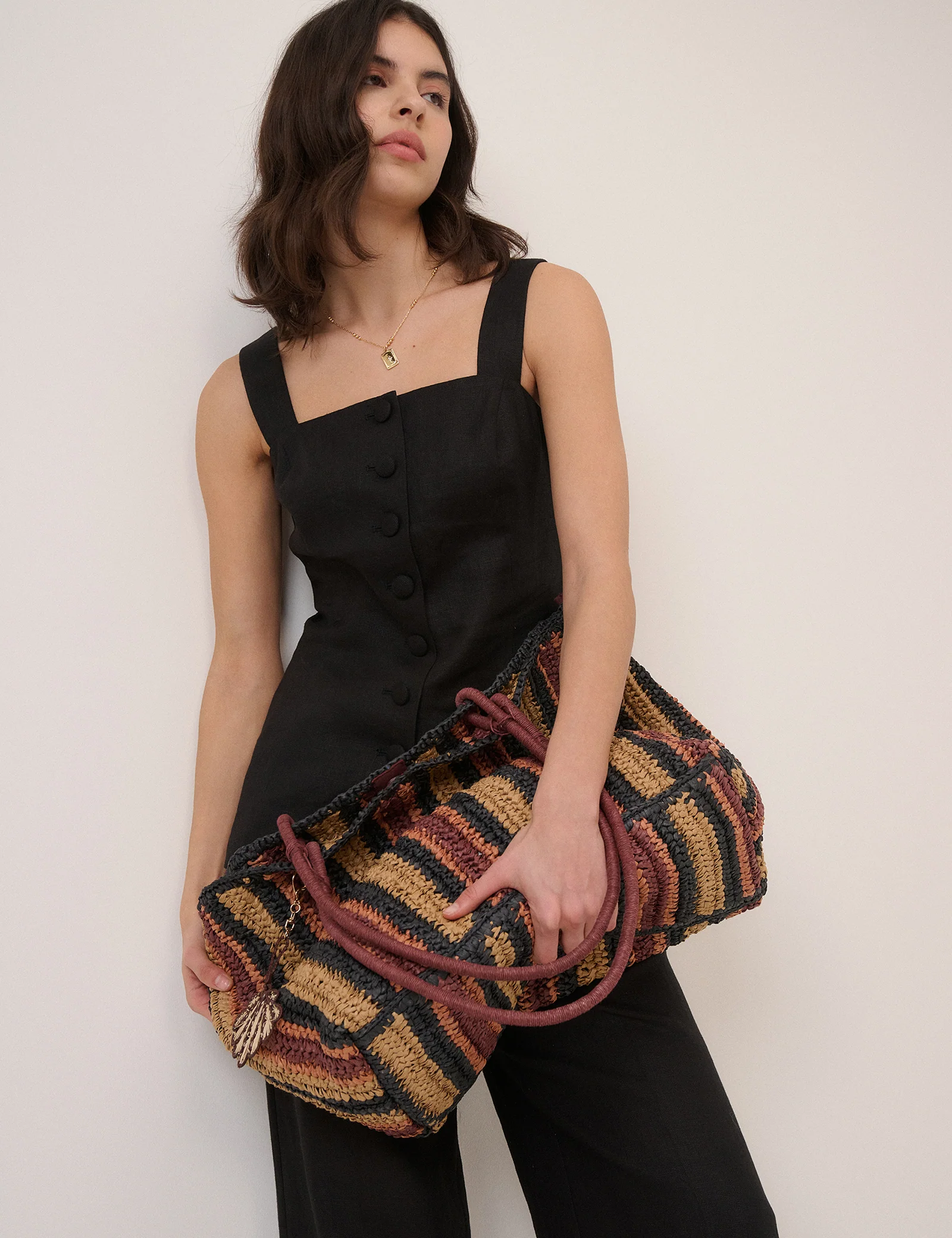 Black Strappy Linen-Blend Waistcoat