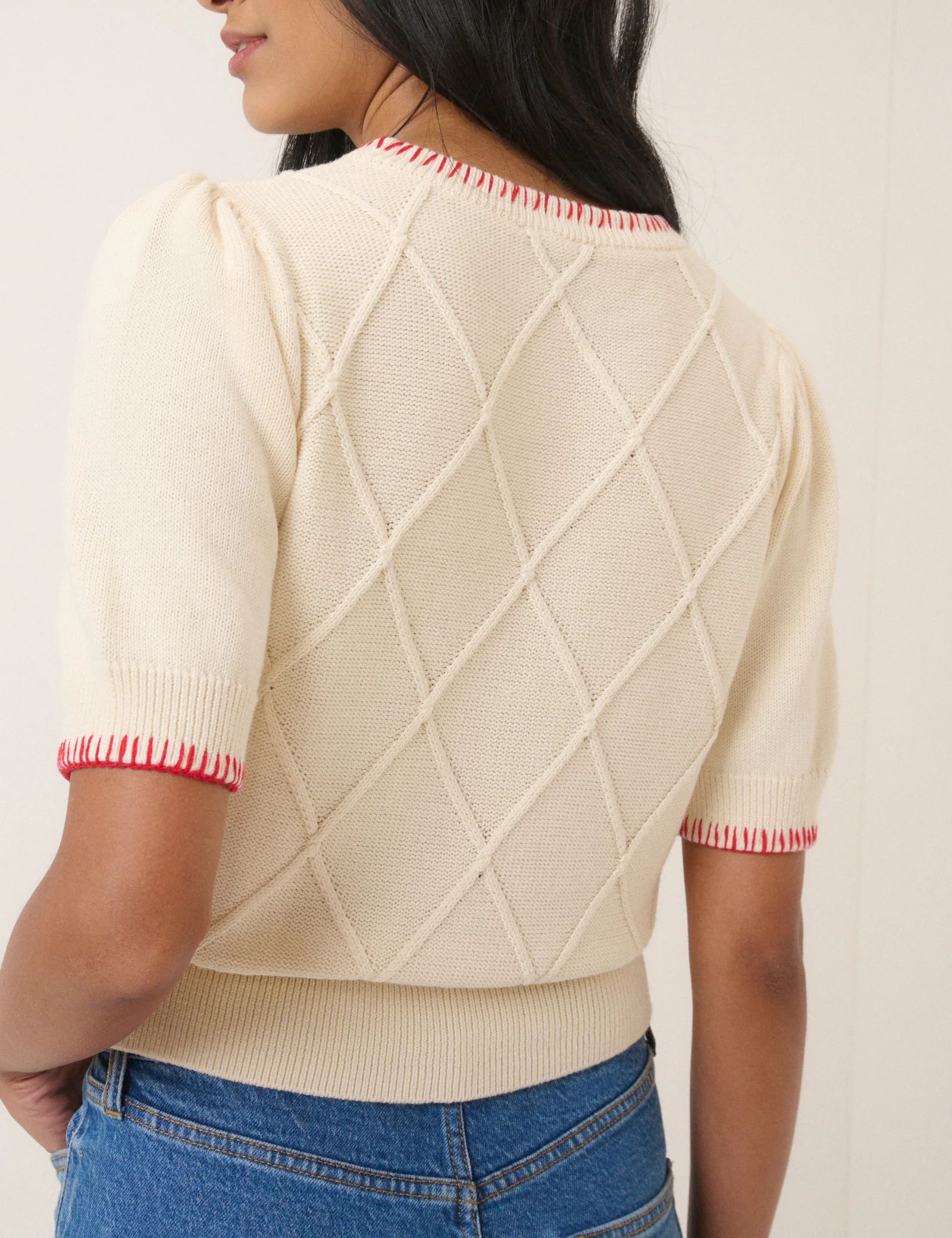 Cream Strawberry Embroidered Knitted T-Shirt - Image 5