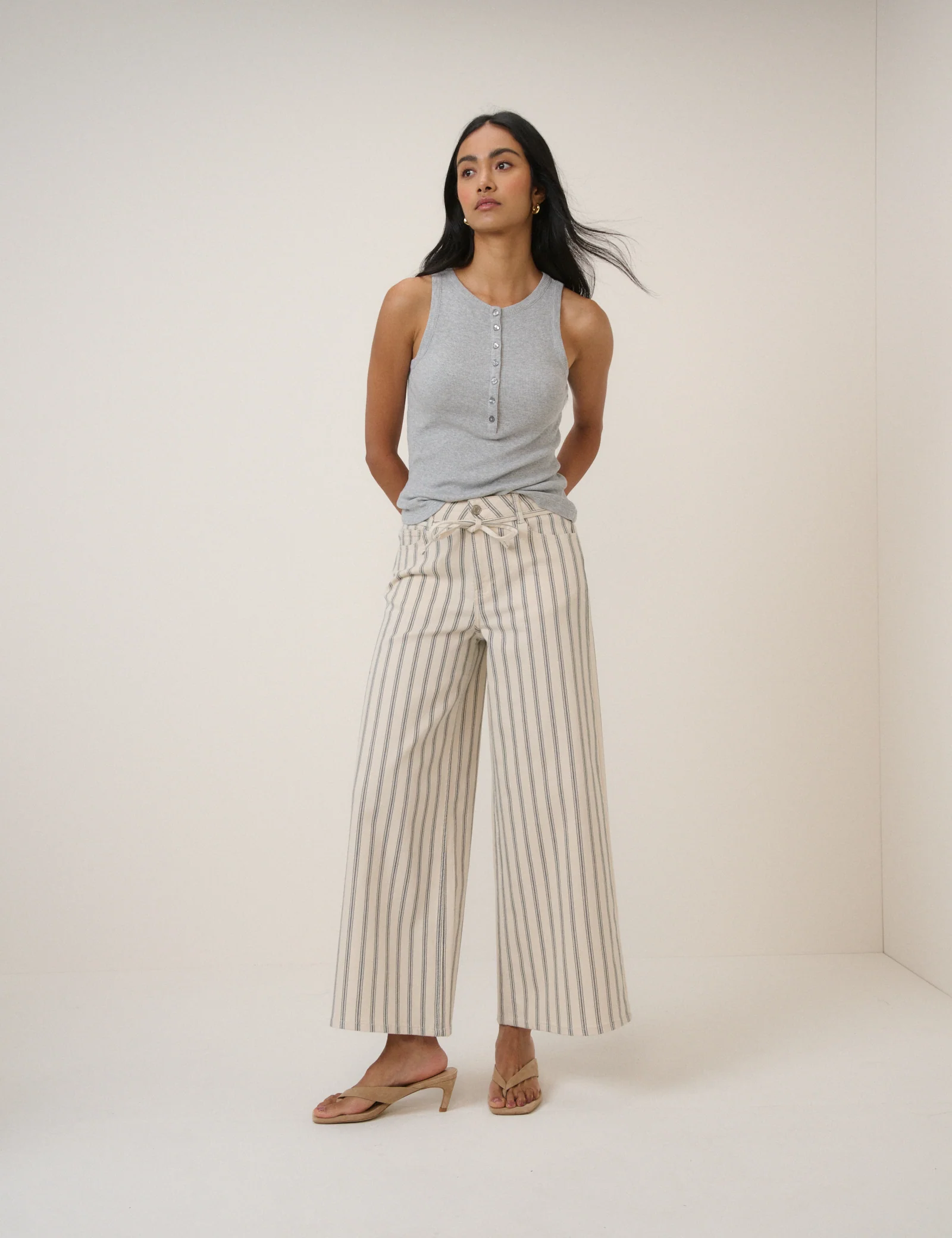 Ecru Striped Cropped Soho Wide Jeans - Image 3