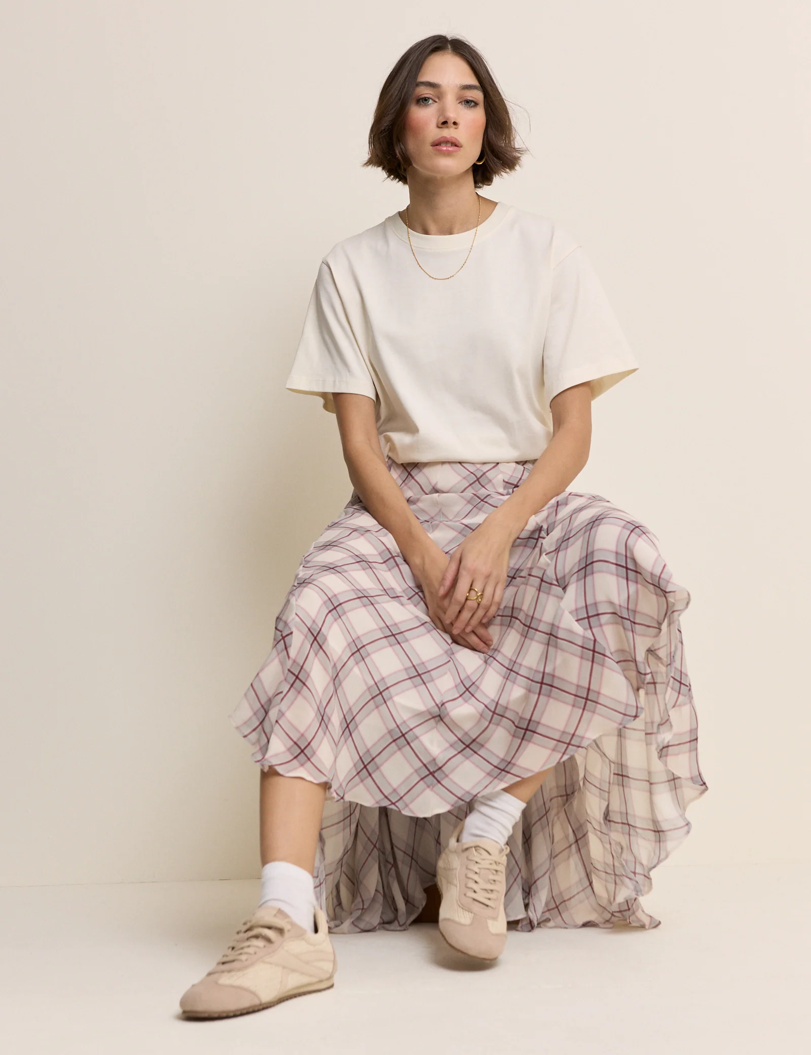 Pink Check Midi Skirt - Image 3