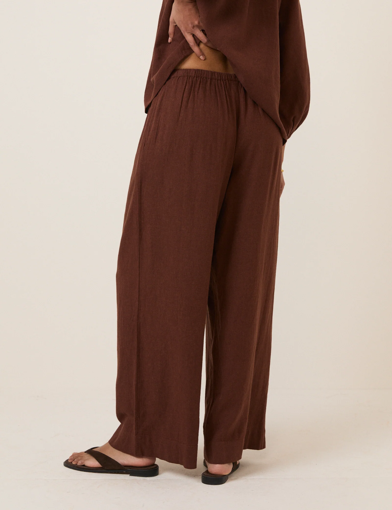 Brown Linen-Blend Straight Leg Trousers - Image 4