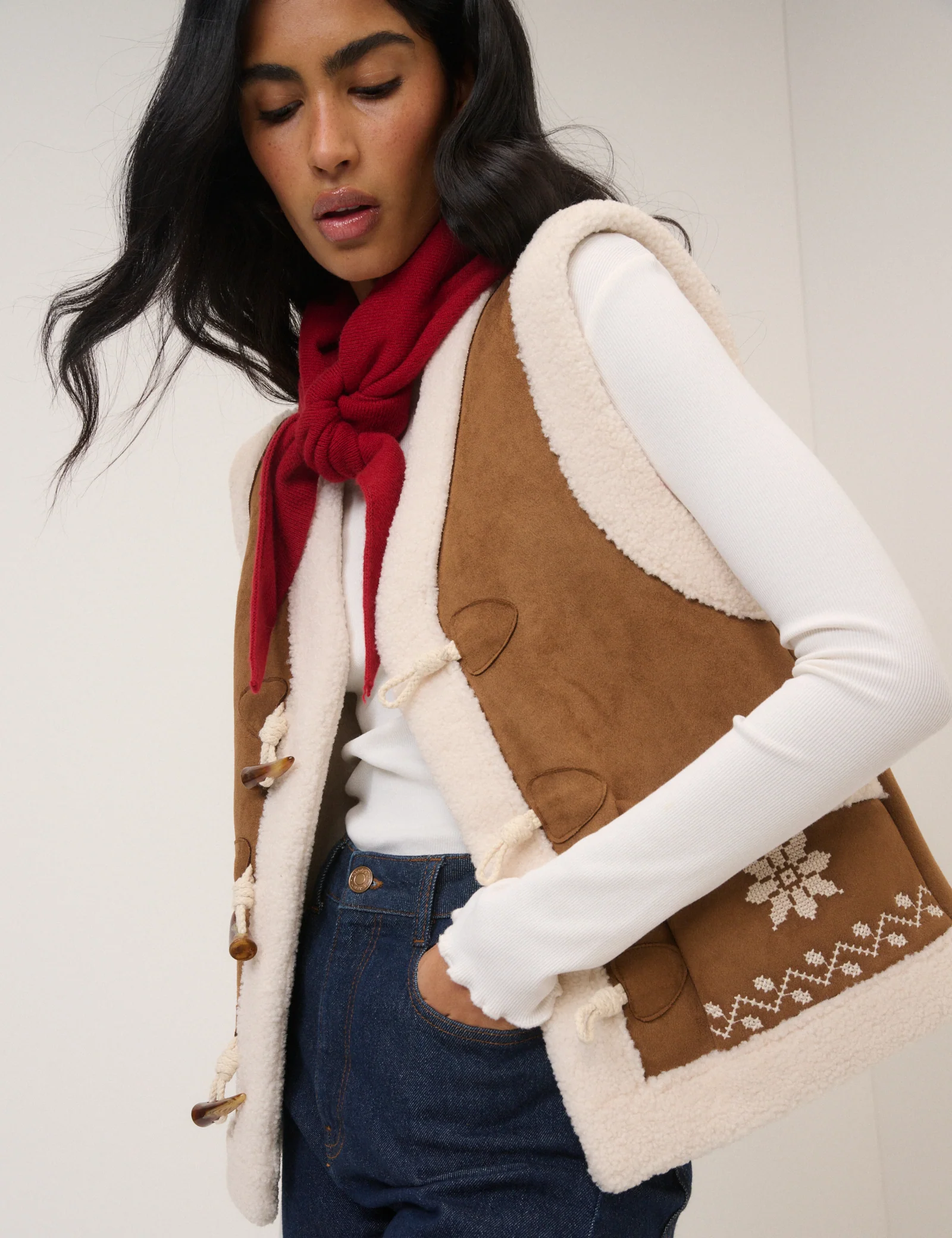 Tan Faux-Shearling Aspen Gillet - Image 4