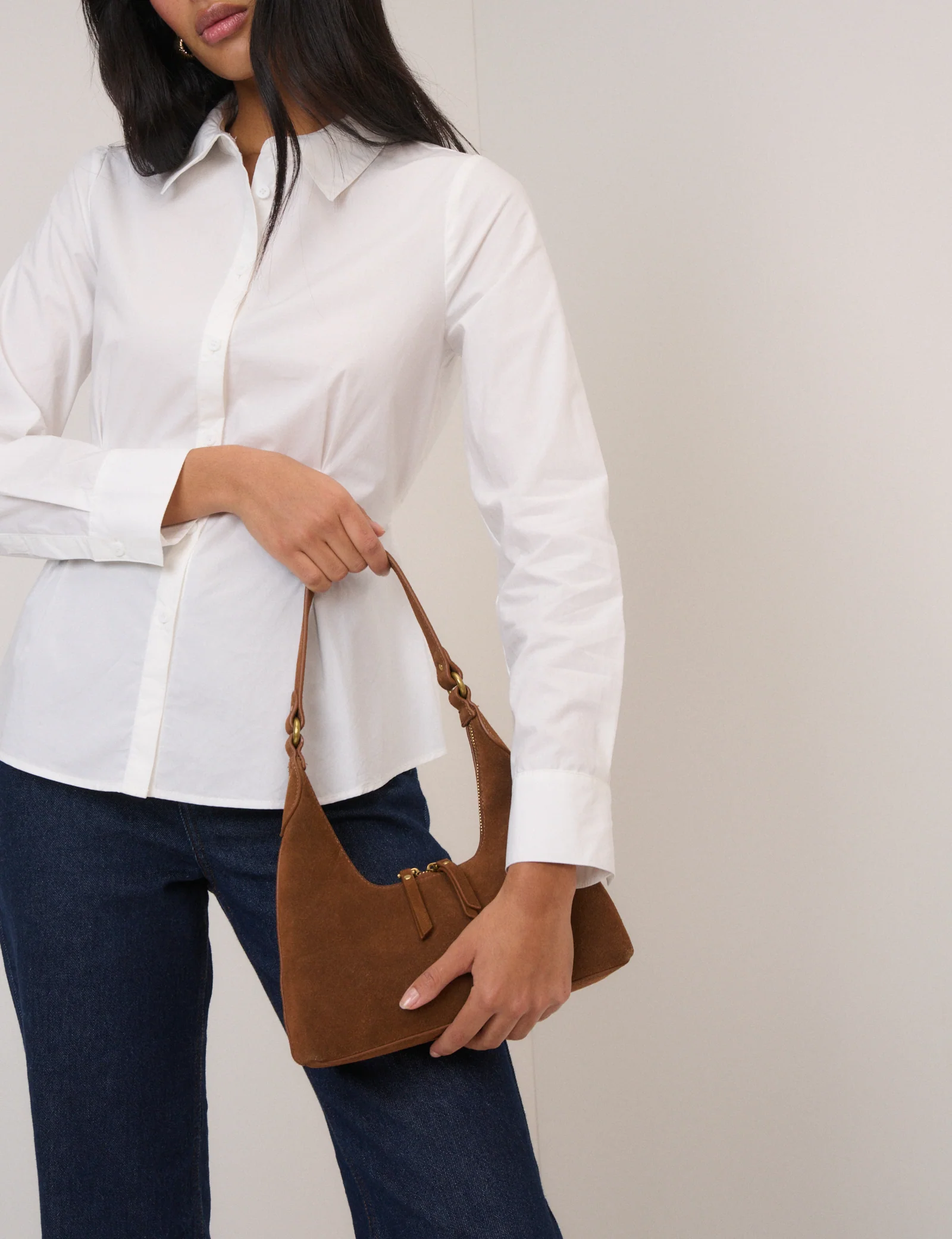 Tan Suede Dipped Shoulder Bag - Image 3