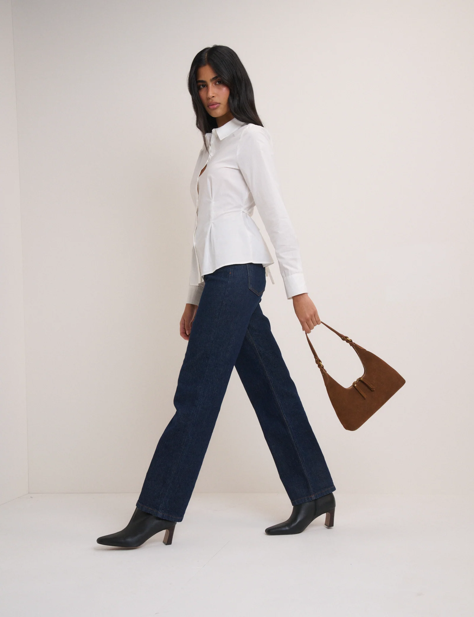 Tan Suede Dipped Shoulder Bag - Image 4