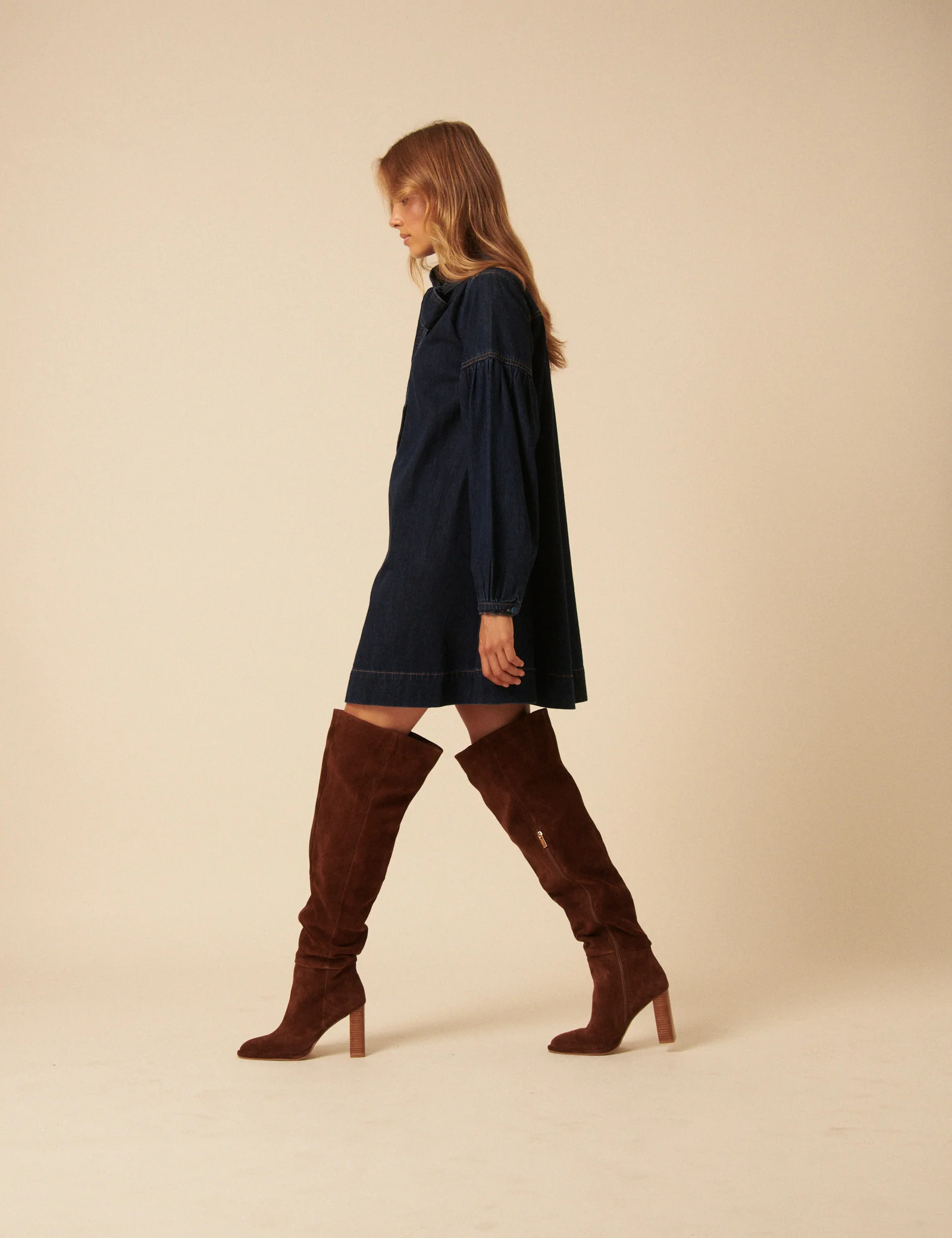 Tan Suede Thigh High Boots - Image 3
