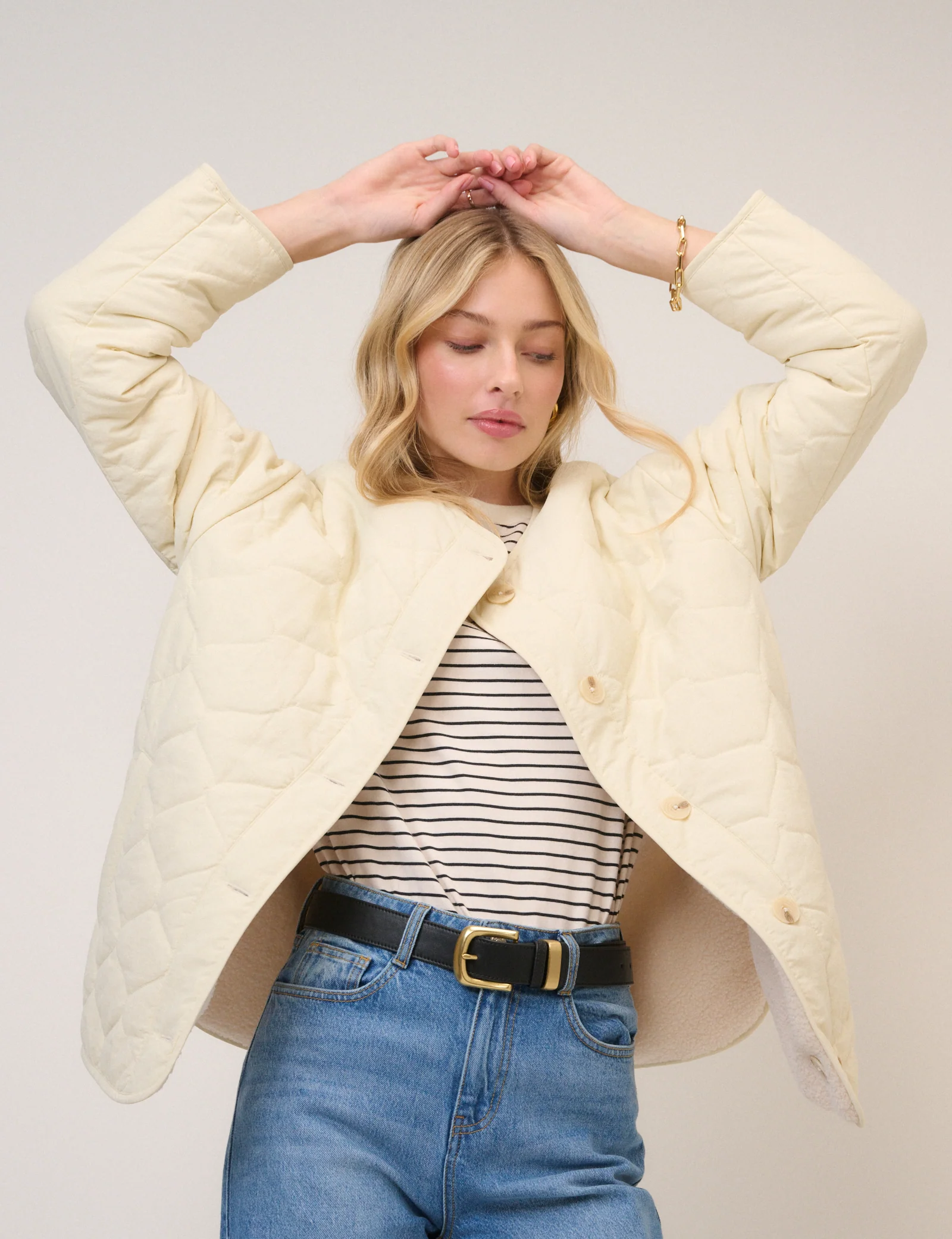 Cream Quilted Reversible Liner Jacket - Image 2