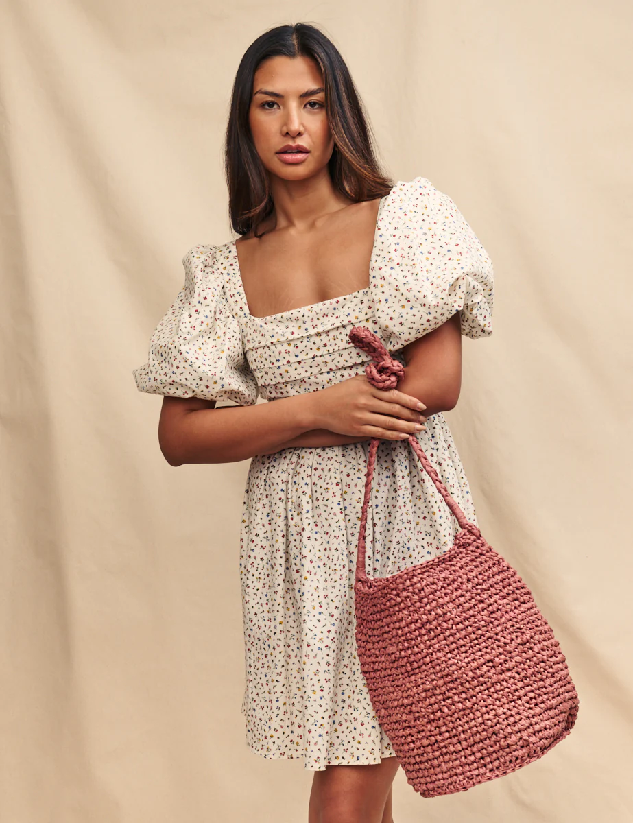 Terracotta Raffia Bucket Bag - Image 3